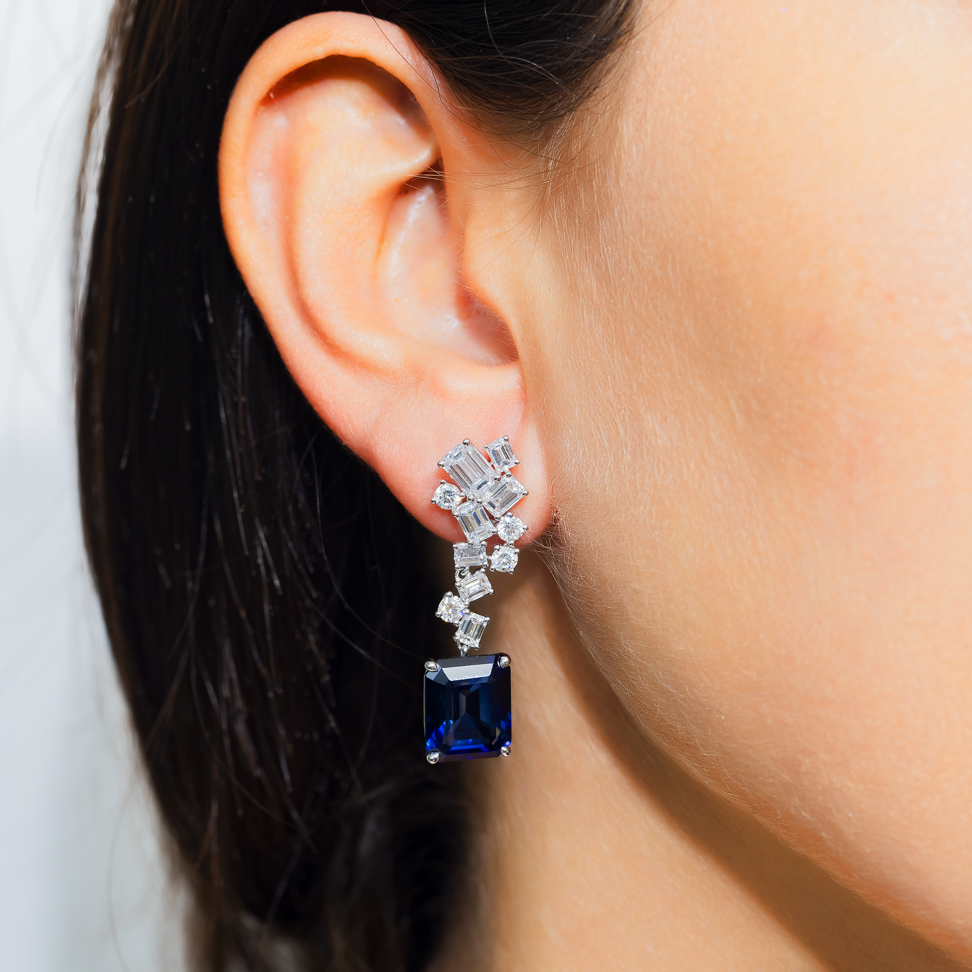 White Gold Emerald Sapphire & Diamond Drop Earrings 14.41ctw