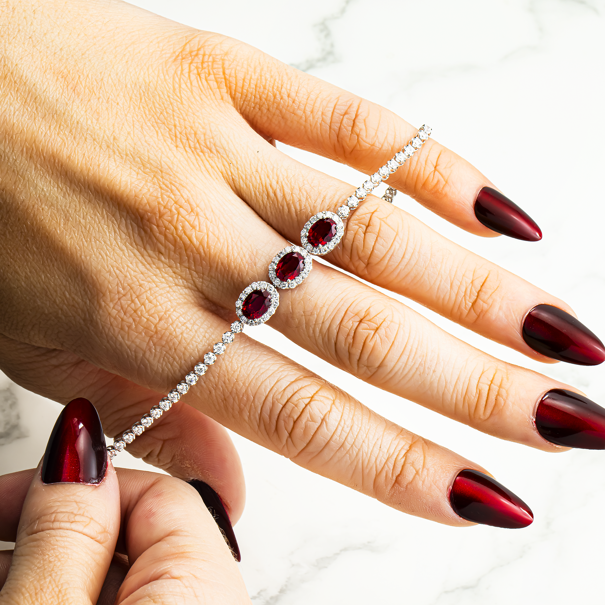 White Gold Oval Cut Ruby & Diamond Bracelet 5.34ctw