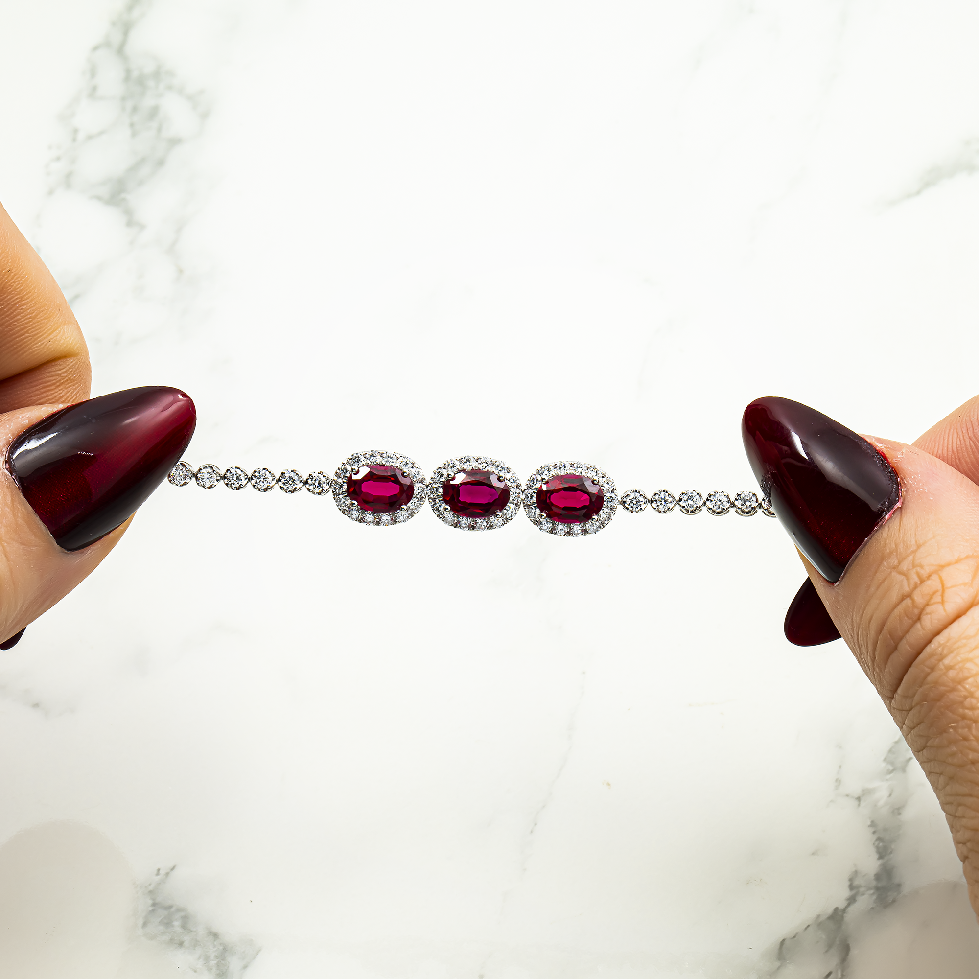 White Gold Oval Cut Ruby & Diamond Bracelet 5.34ctw