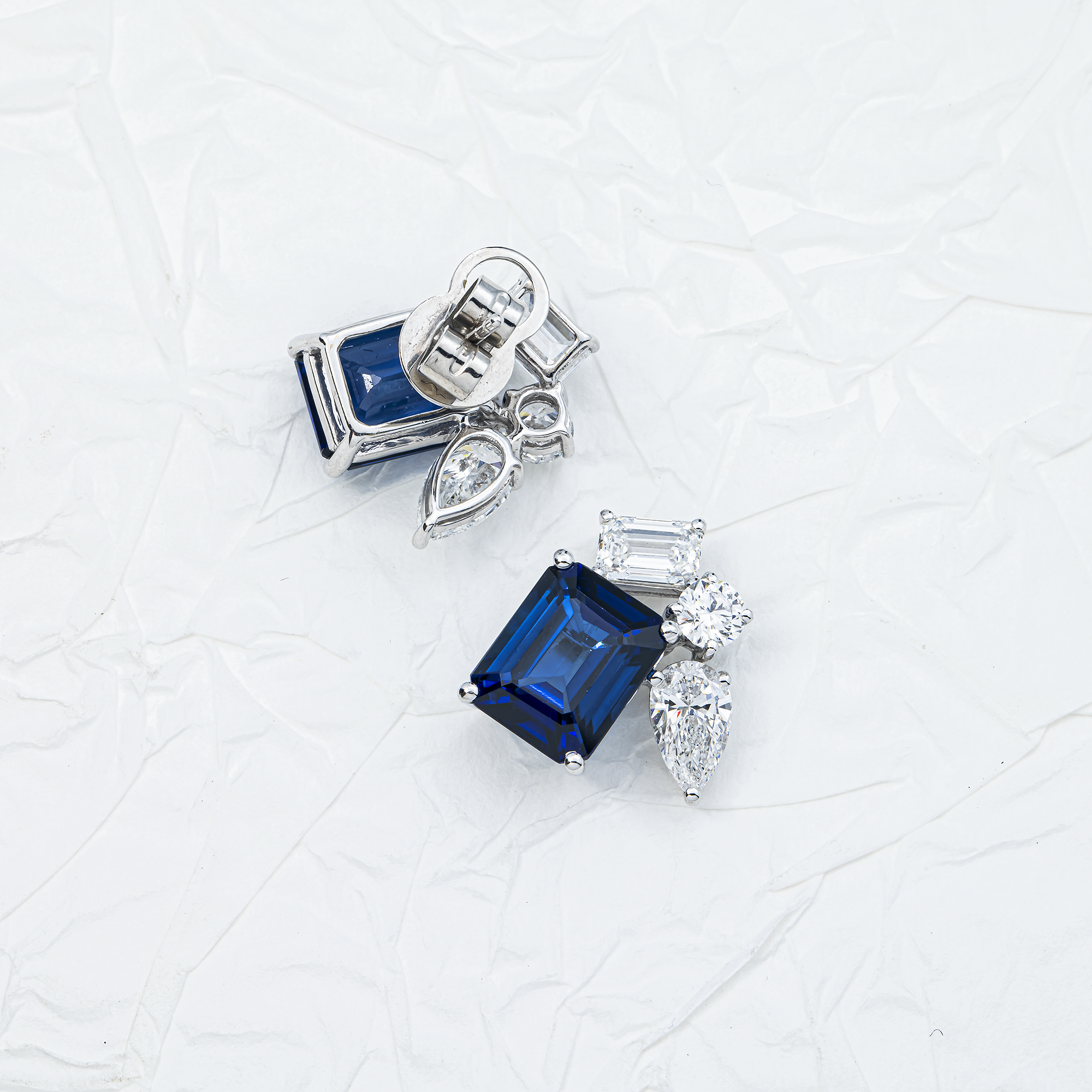 White Gold Emerald Sapphire & White Diamond Cluster Stud Earrings 11.39ctw