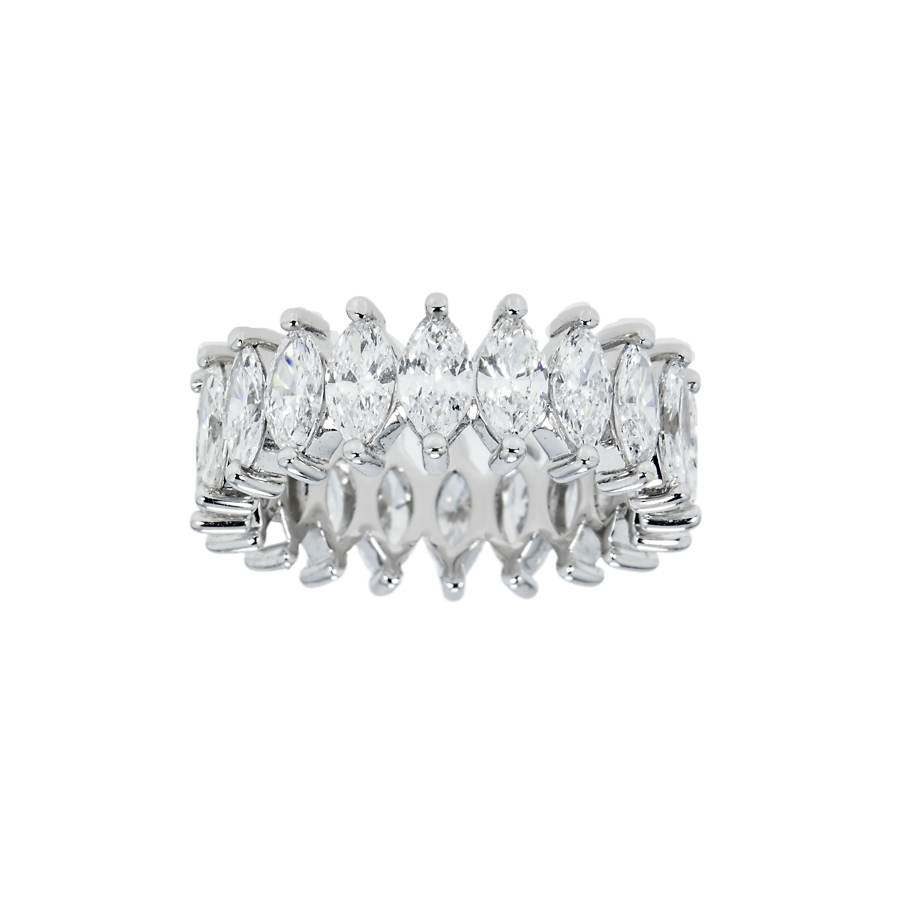 14K White Gold Marquise Cut Diamond Eternity Ring 4.39Ct (Size 6-7.5) Rings