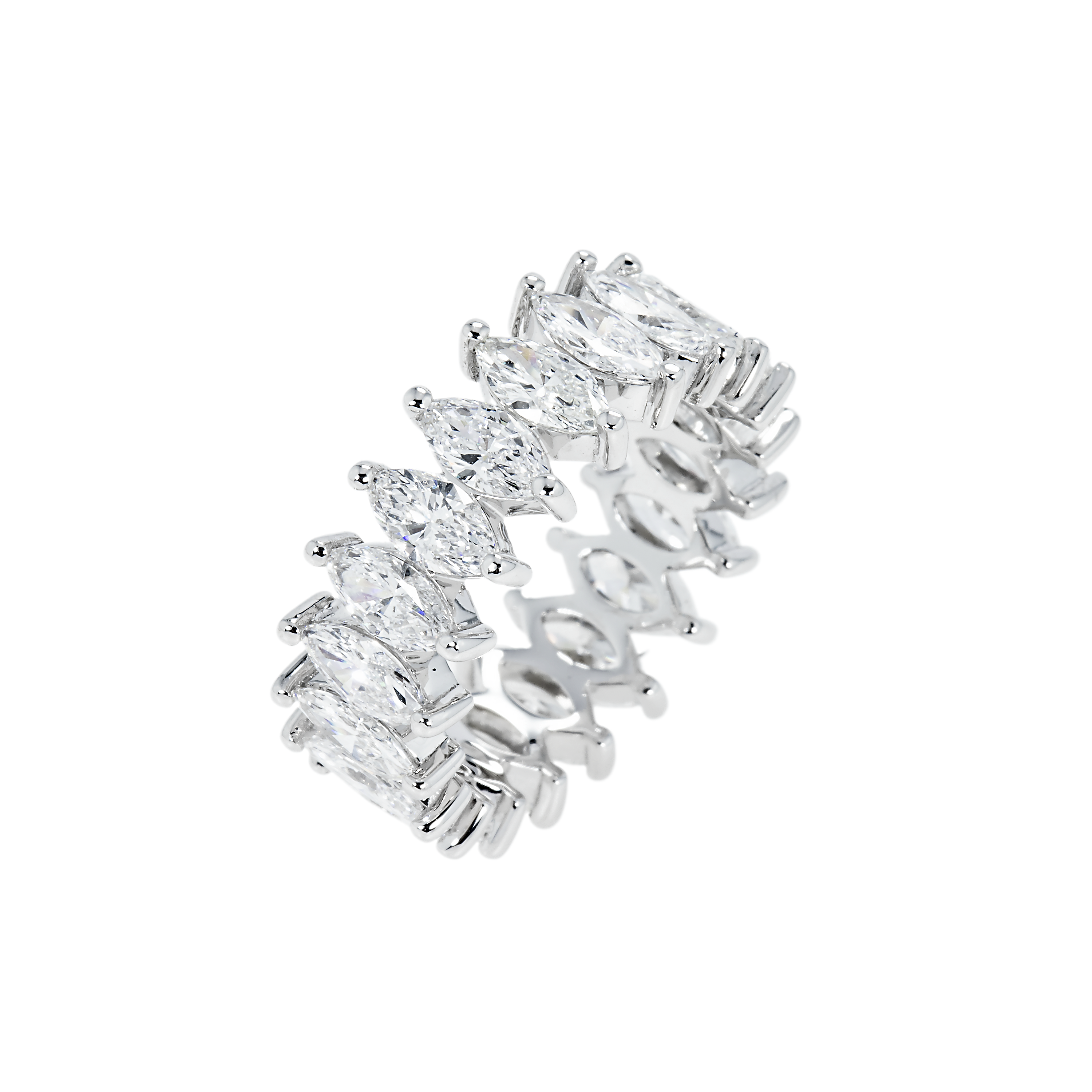 14K White Gold Marquise Cut Diamond Eternity Ring 4.39Ct (Size 6-7.5) Rings