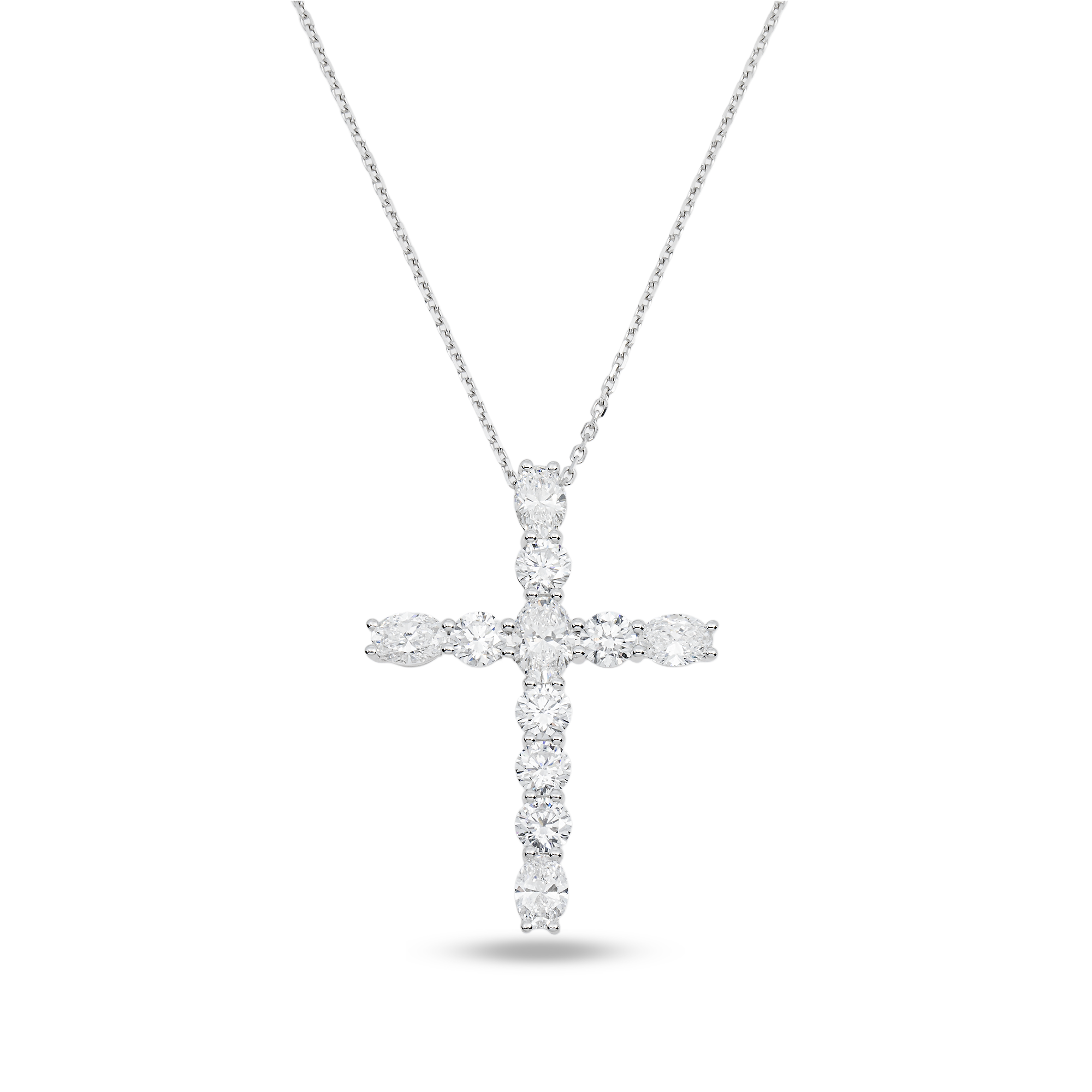 White Gold Round & Oval Diamond Cross Pendant & Chain Necklace 3.75ct