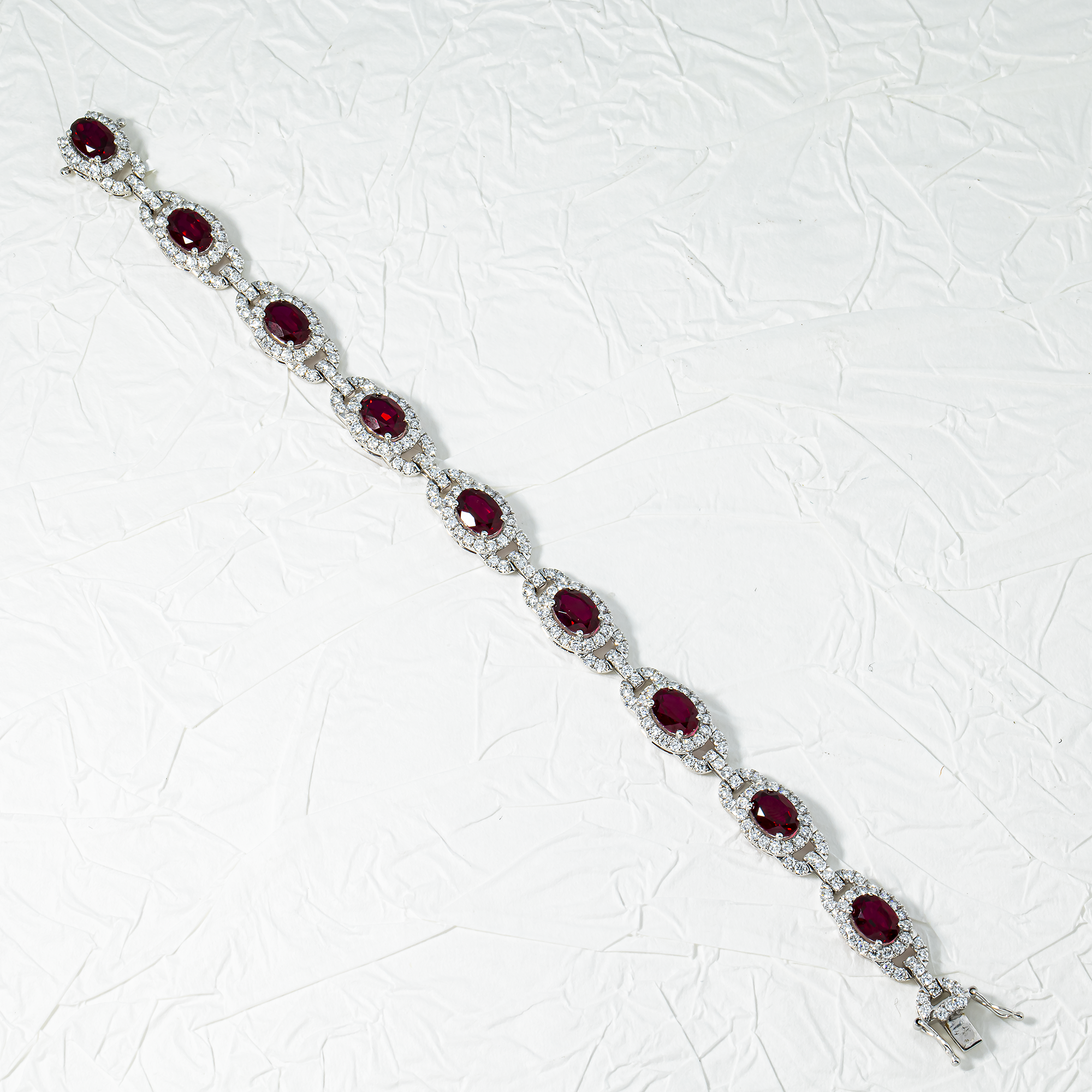 White Gold Oval Cut Ruby & Round Diamond Bracelet 13.96ct