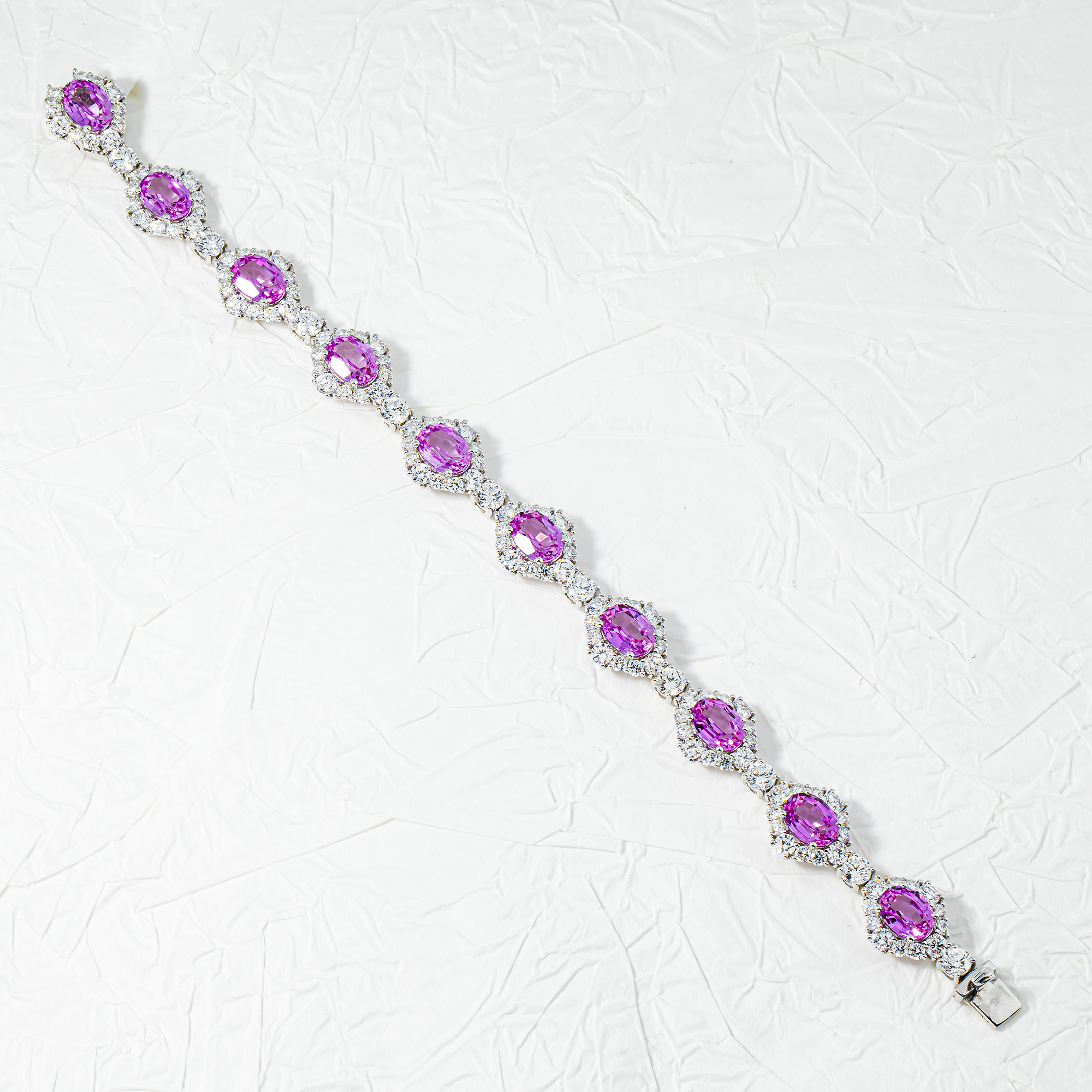 White Gold Oval Cut Amethyst & Round Diamond Bracelet 27.42ct