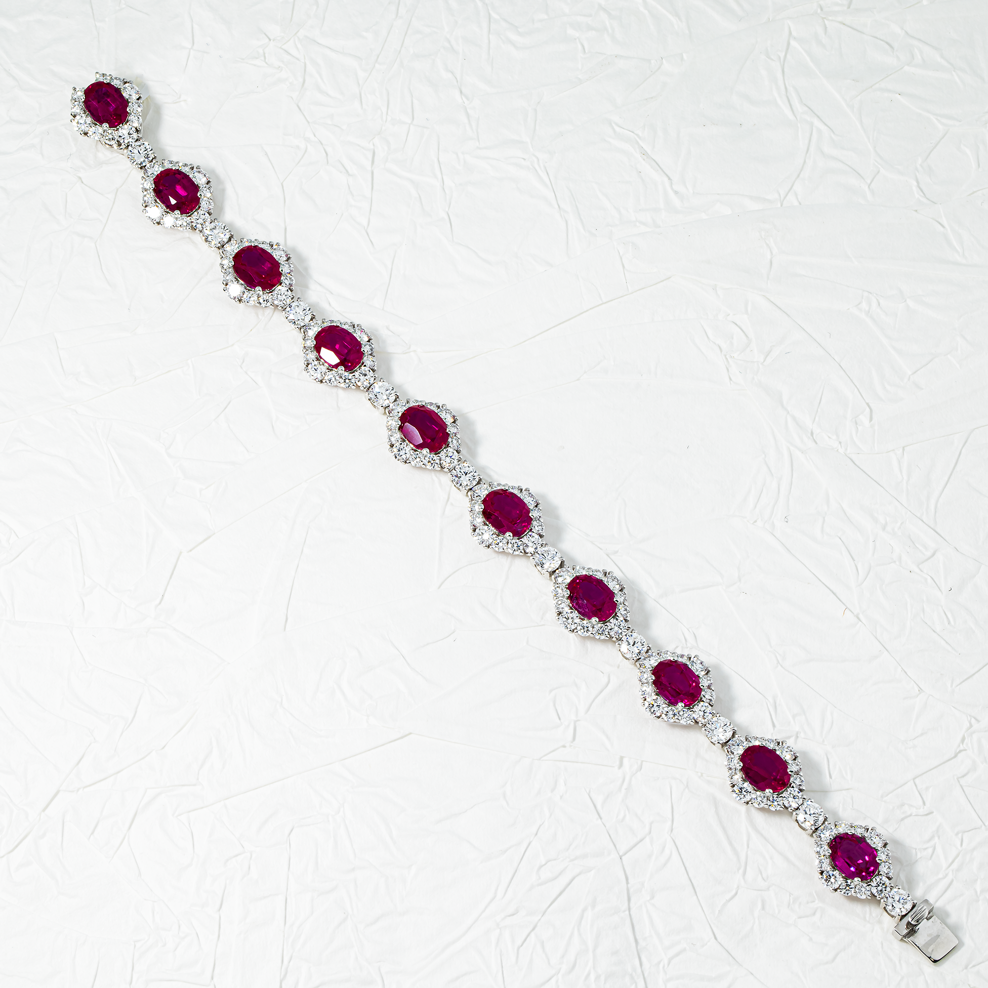 White Gold Oval Cut Ruby & Round Diamond Bracelet 26.43ct