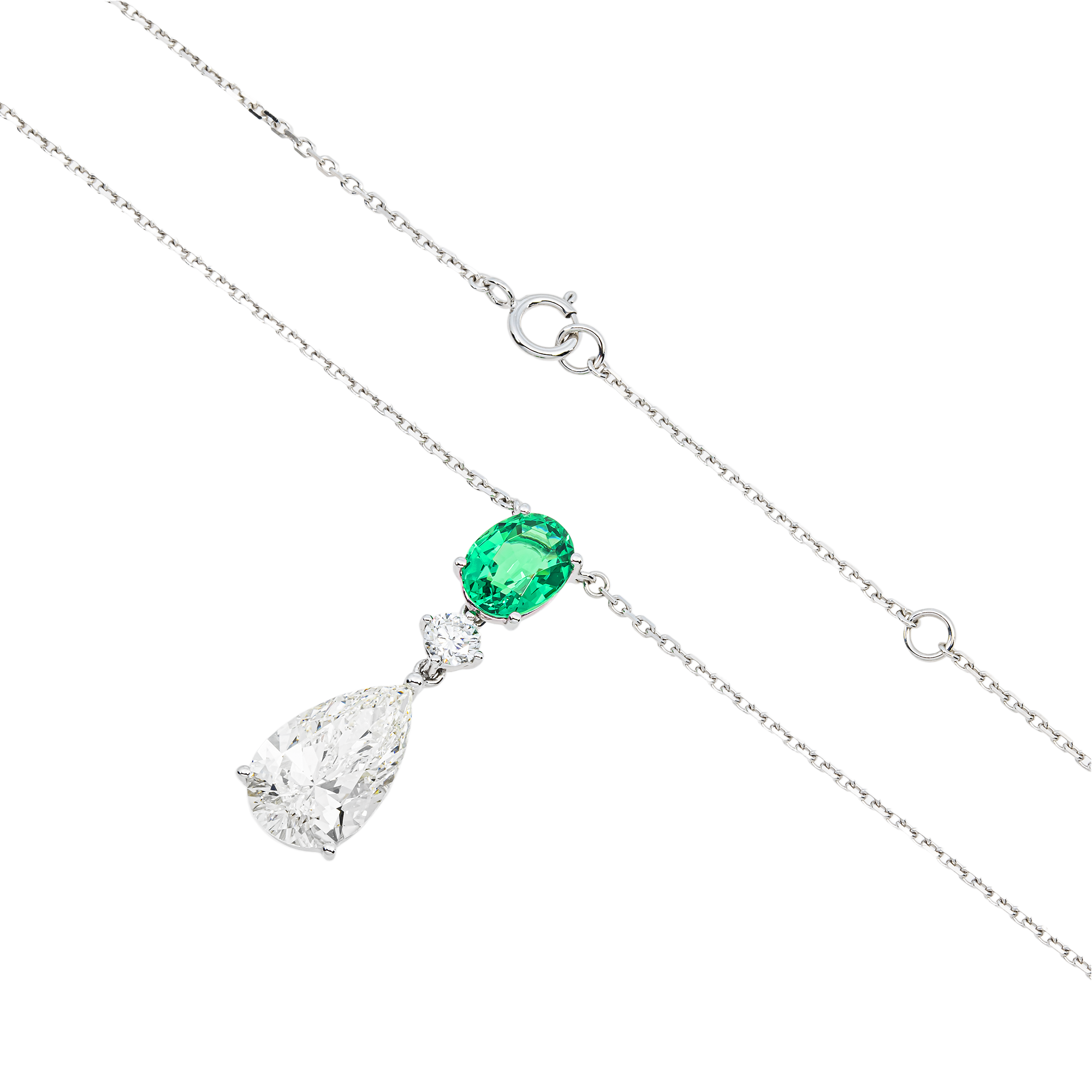 White Gold Oval Emerald & Diamond Drop Necklace 4.57ctw