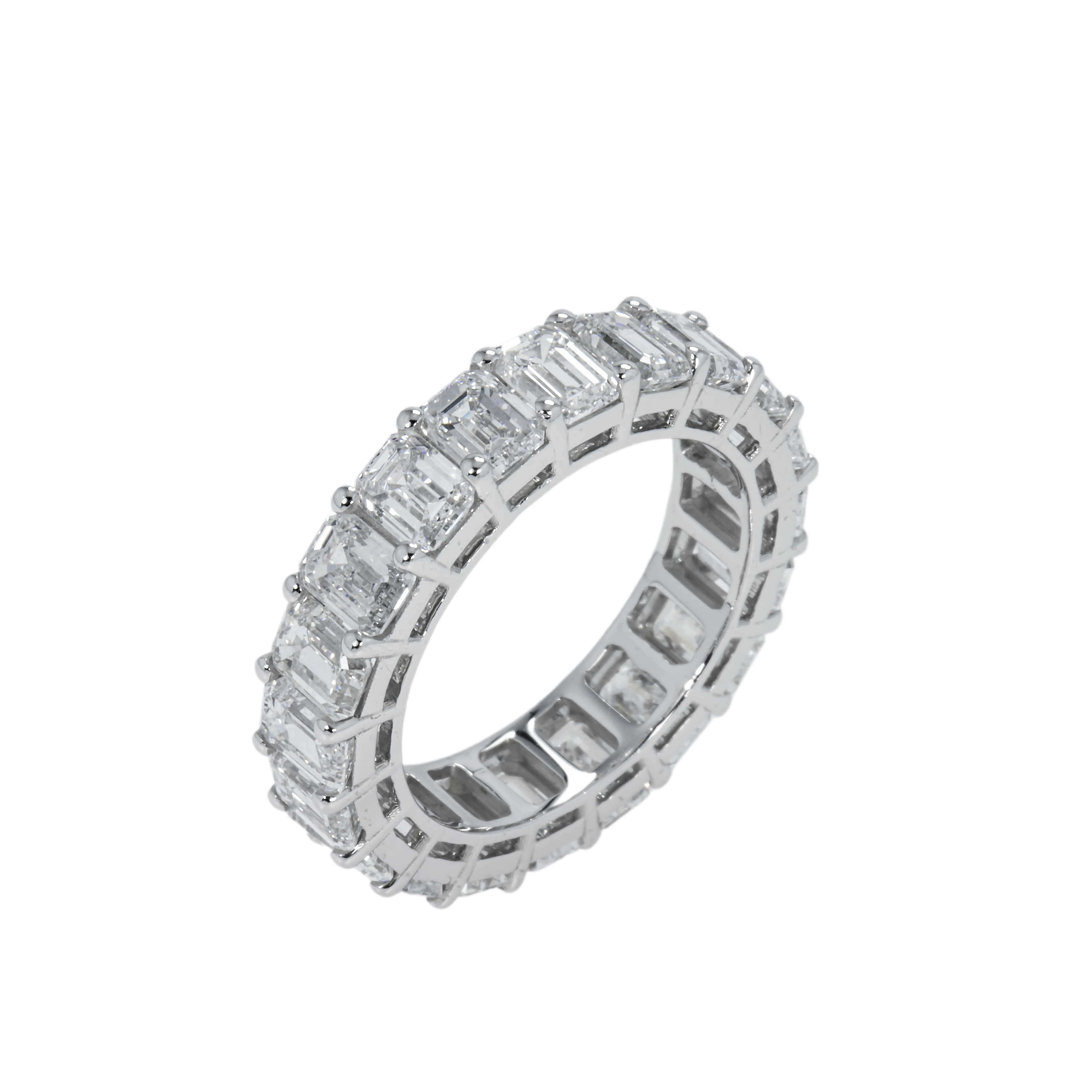 14K White Gold Emerald Cut Diamond Eternity Ring 6.29Ct (Size 5.75) Rings