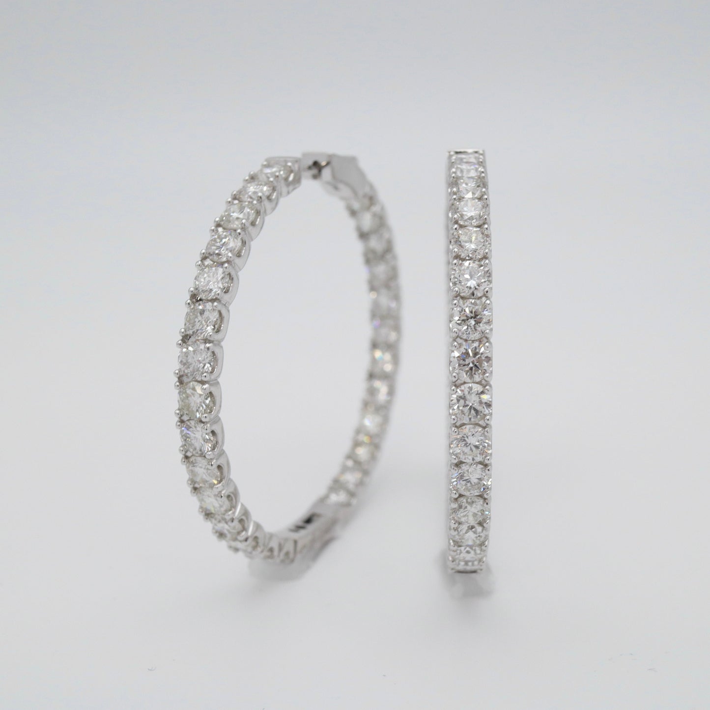 14K White Gold 1.75in Diamond Inside Out Hoops 10.84ct