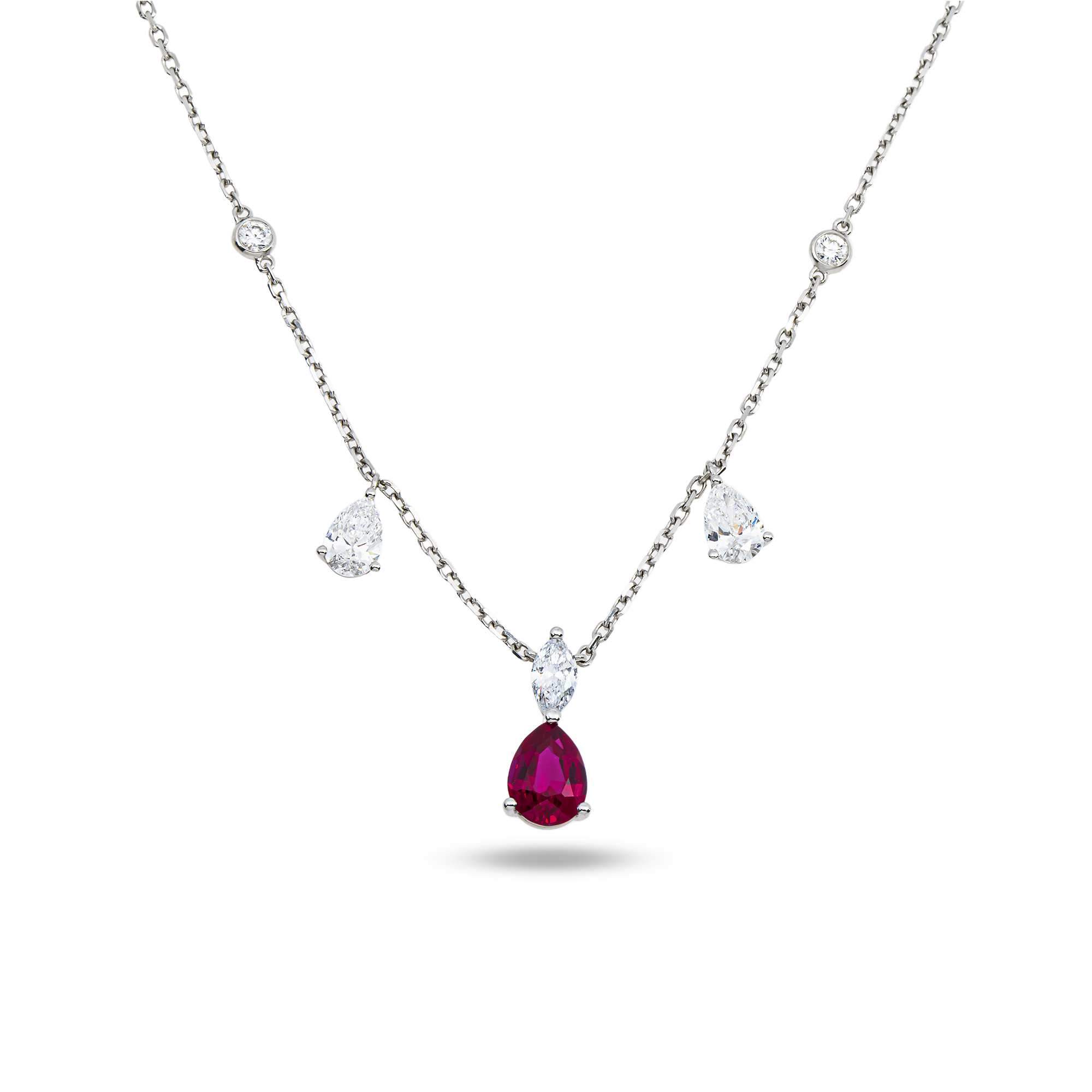 White Gold Pear Ruby & Diamond Necklace 1.86ctw