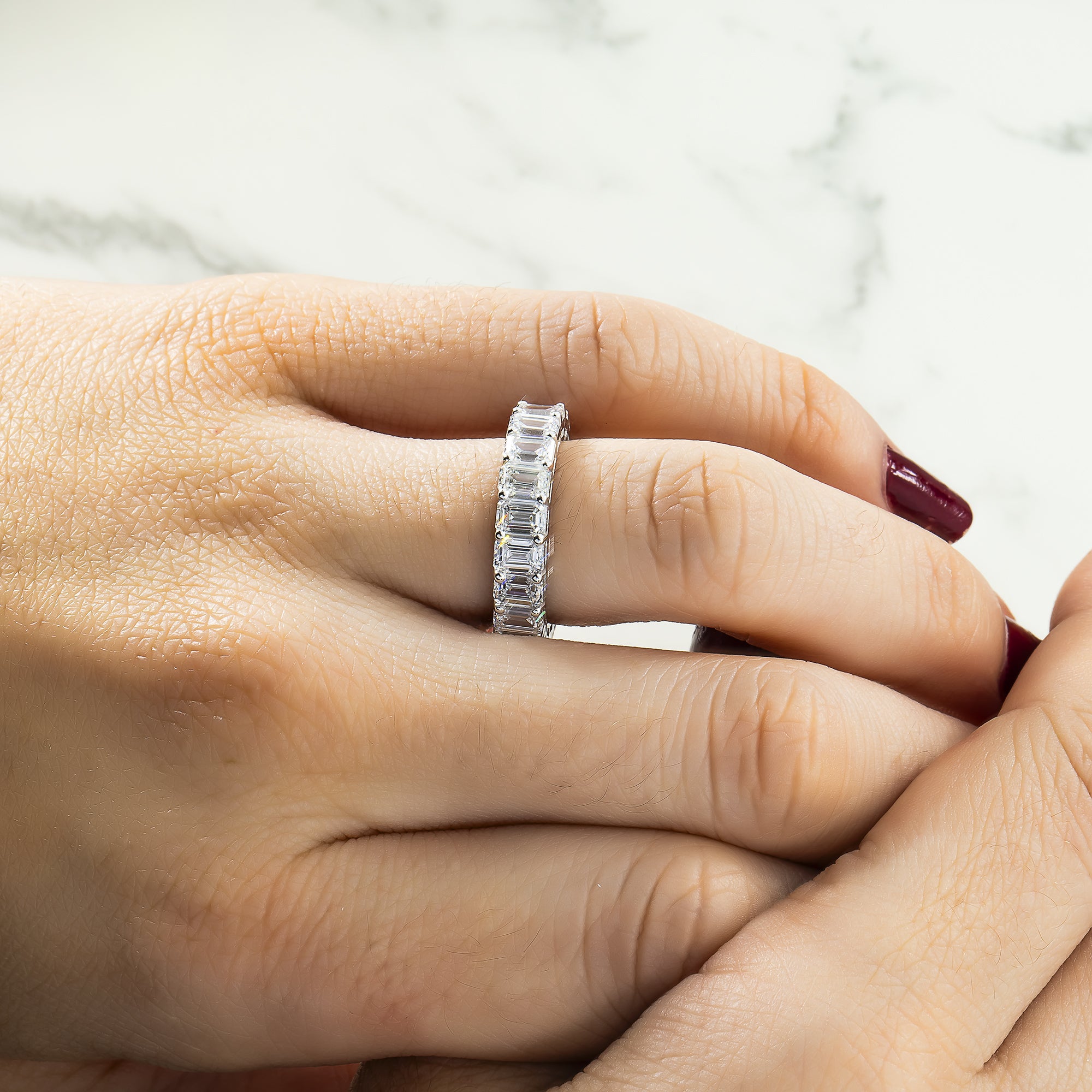 14K White Gold Emerald Cut Diamond Eternity Ring 6.29Ct (Size 5.75) Rings