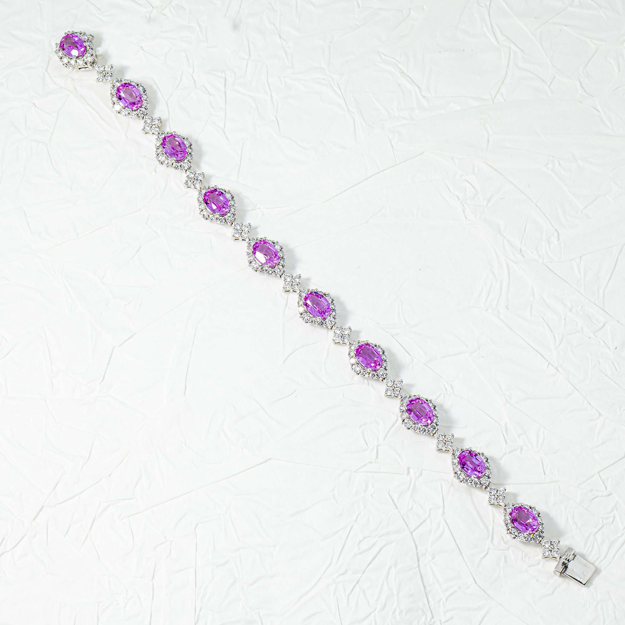 White Gold Oval Cut Amethyst & Round Diamond Bracelet 14.61ct