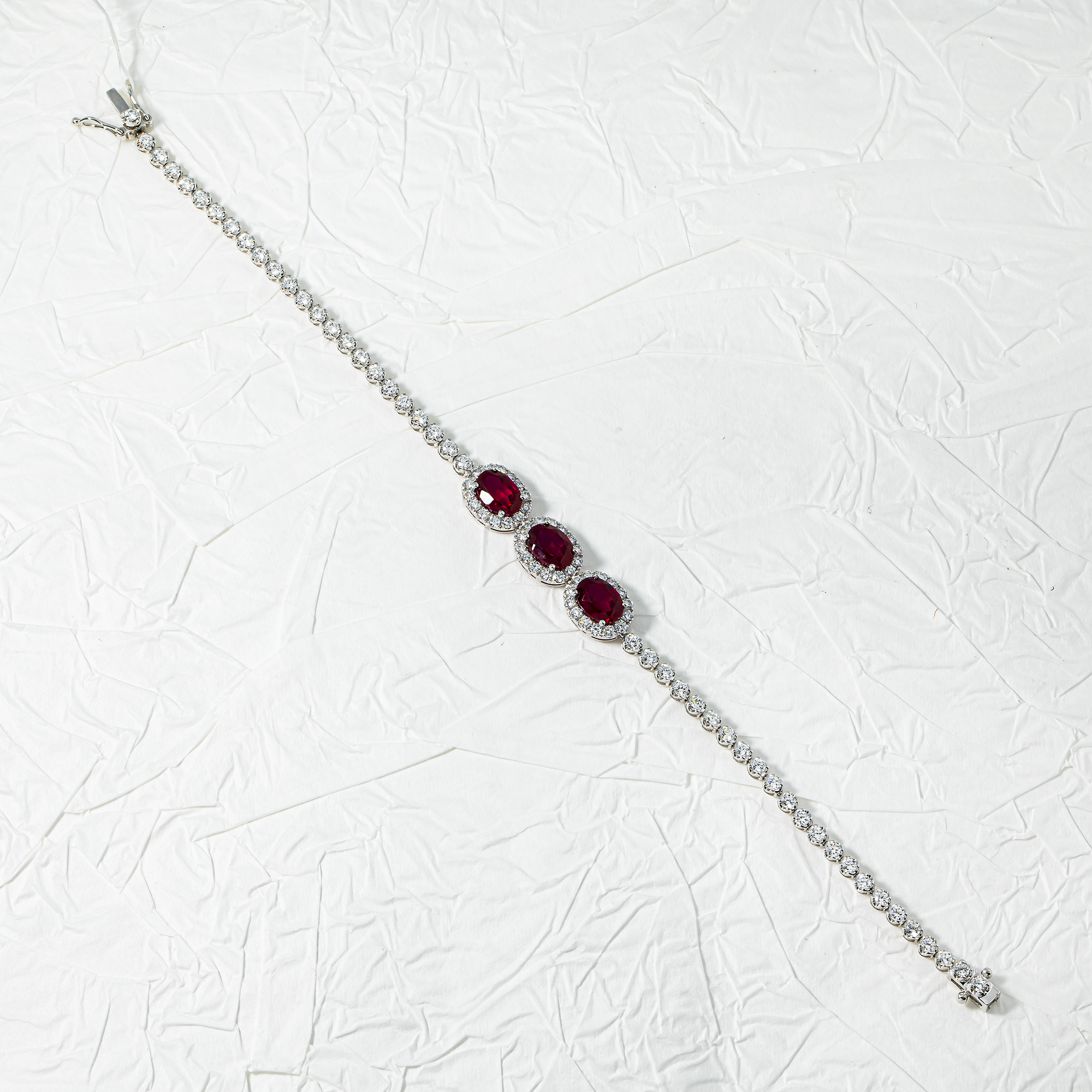 White Gold Oval Cut Ruby & Diamond Bracelet 5.34ctw