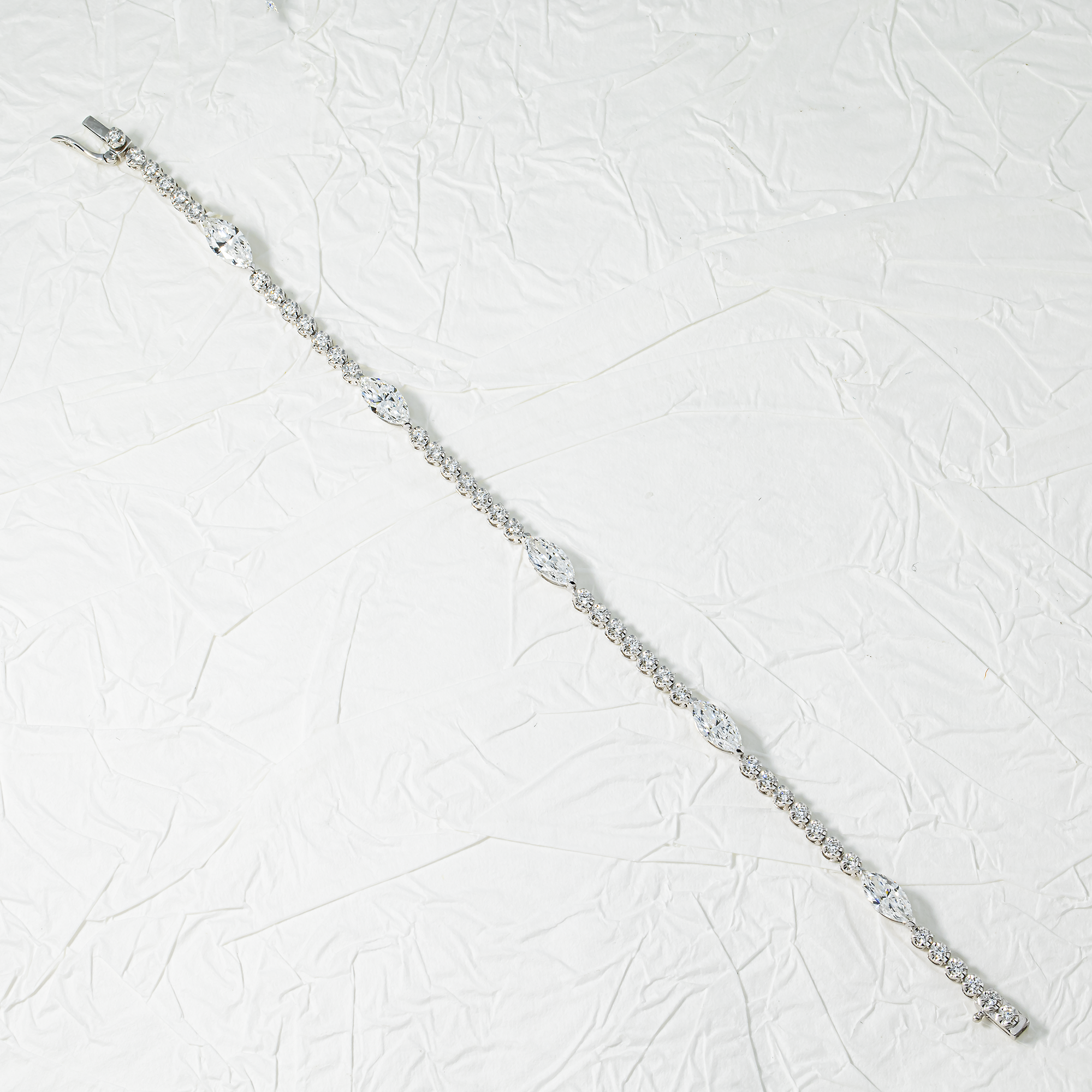 White Gold Marquise & Round Diamond Tennis Bracelet 3.72ct