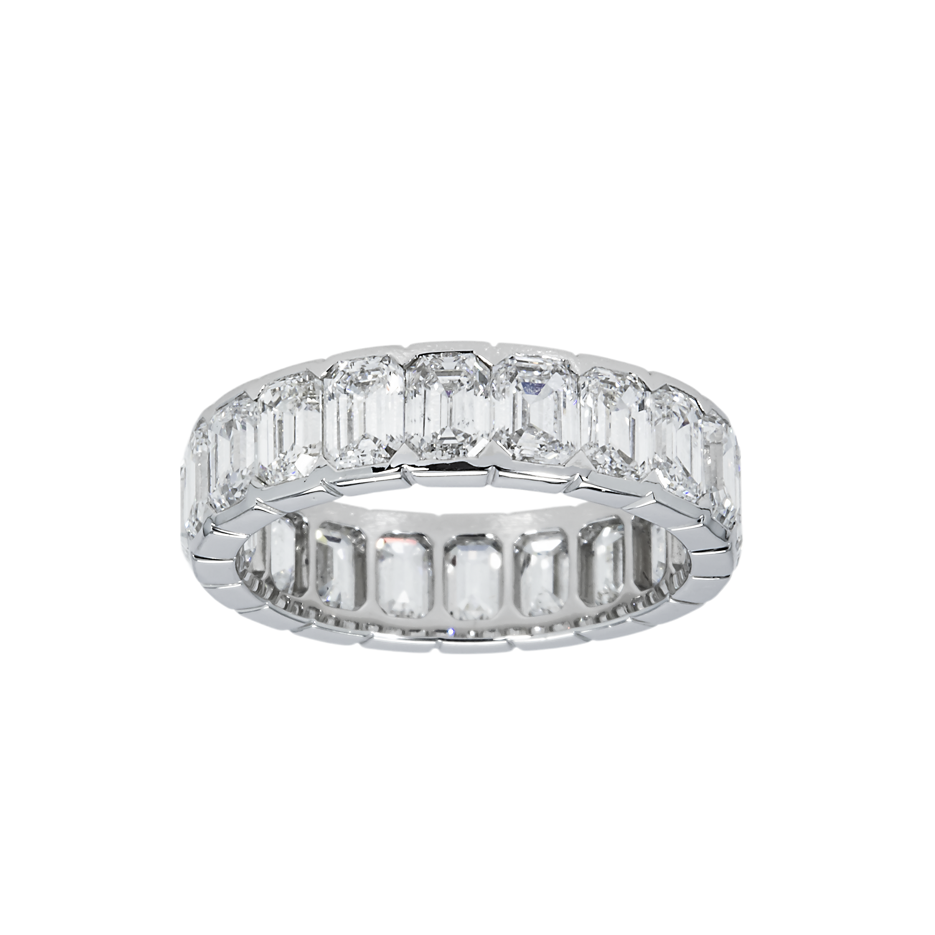 14K White Gold Bezel Set Emerald Diamond Eternity Ring 4.90Ct (Size 5.75) Rings