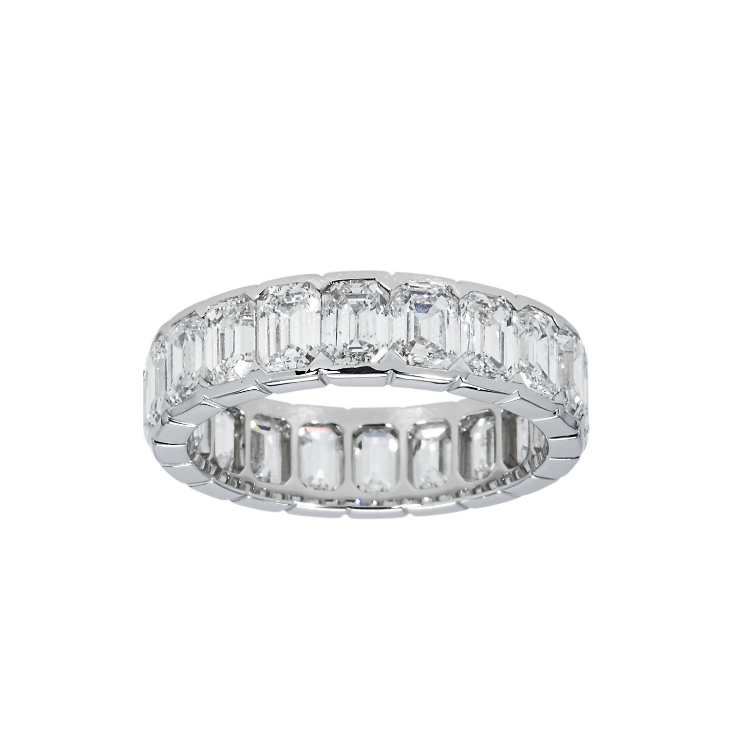 14K White Gold Bezel Set Emerald Diamond Eternity Ring 4.90ct (size 5.75)