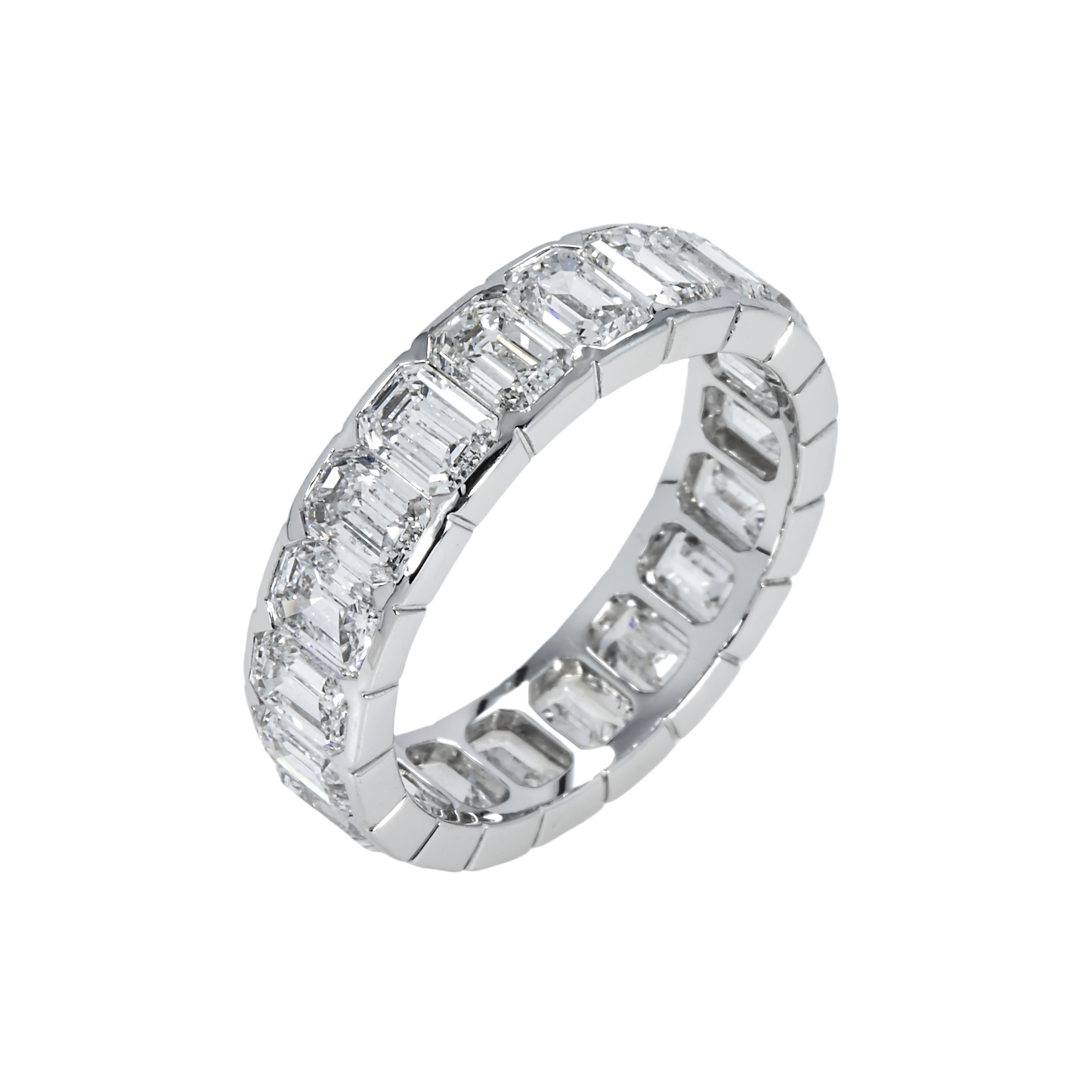 14K White Gold Bezel Set Emerald Diamond Eternity Ring 4.90ct (size 5.75)