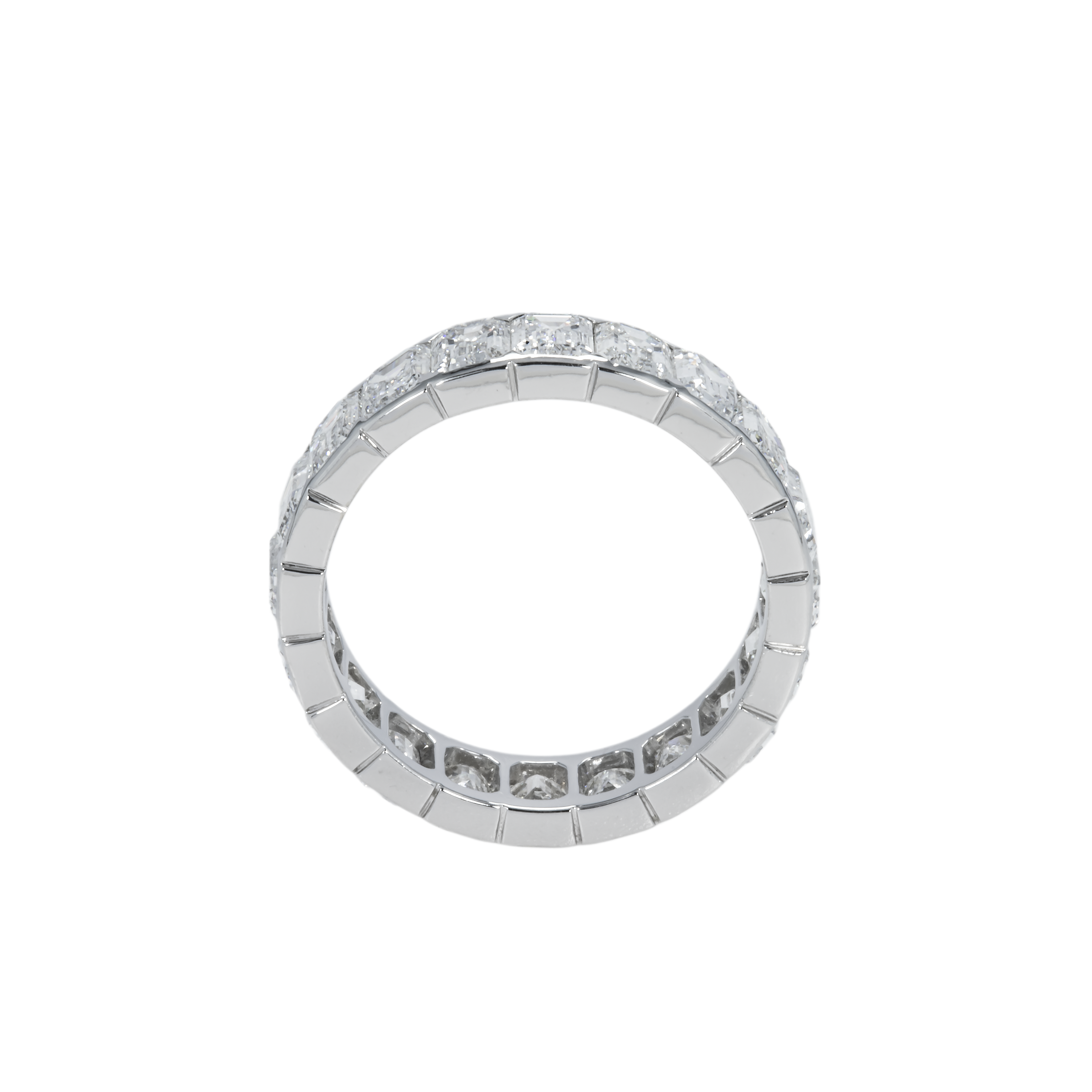14K White Gold Bezel Set Emerald Diamond Eternity Ring 4.90Ct (Size 5.75) Rings