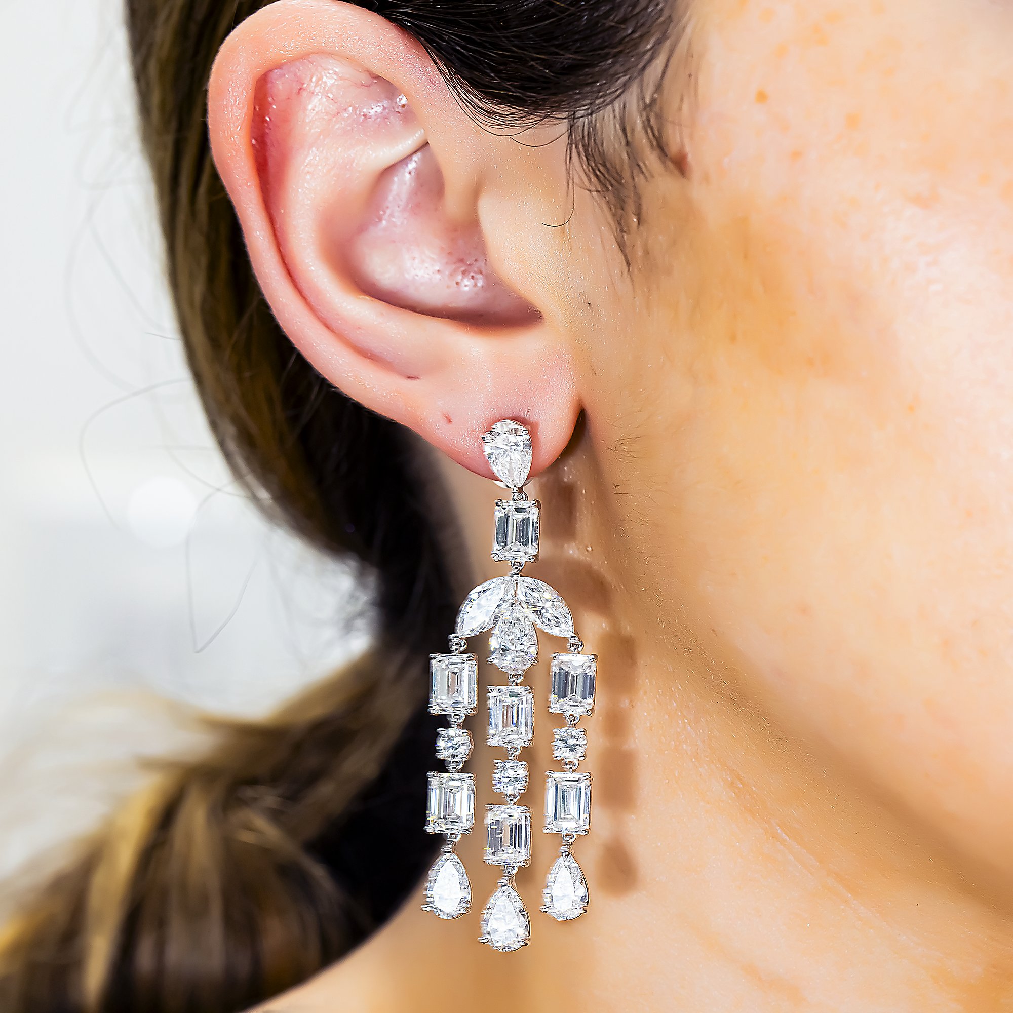 10K White Gold Multi Cut Diamond Drop Earrings 28.82ctw