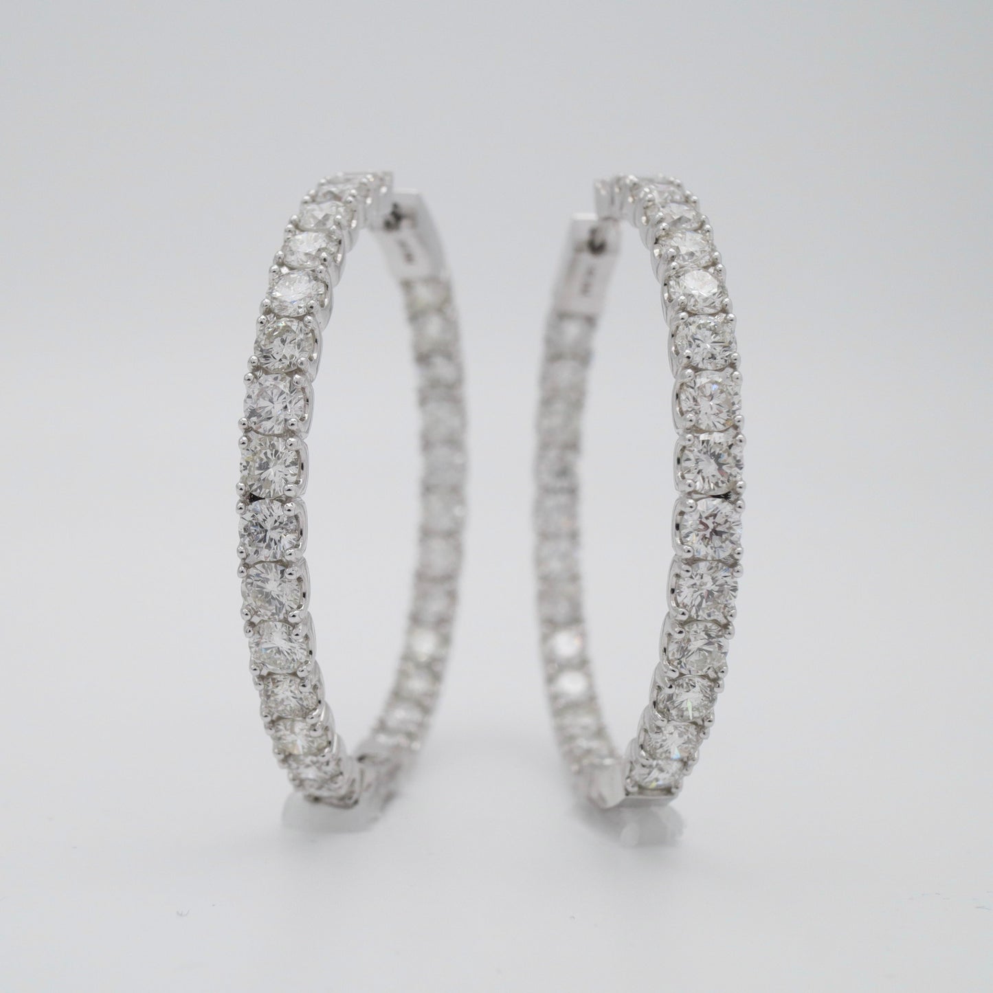 14K White Gold 1.75in Diamond Inside Out Hoops 10.84ct