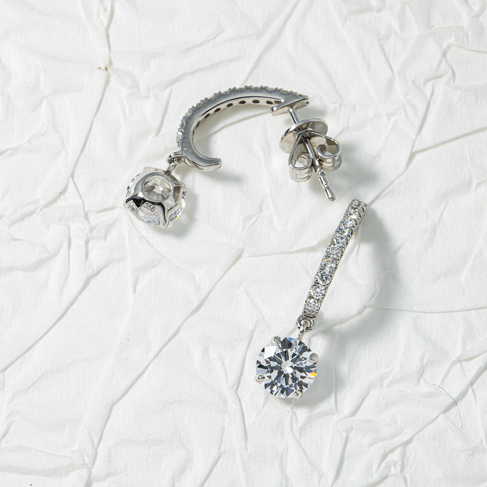 White Gold Round Diamond Drop Earrings 1.58ctw