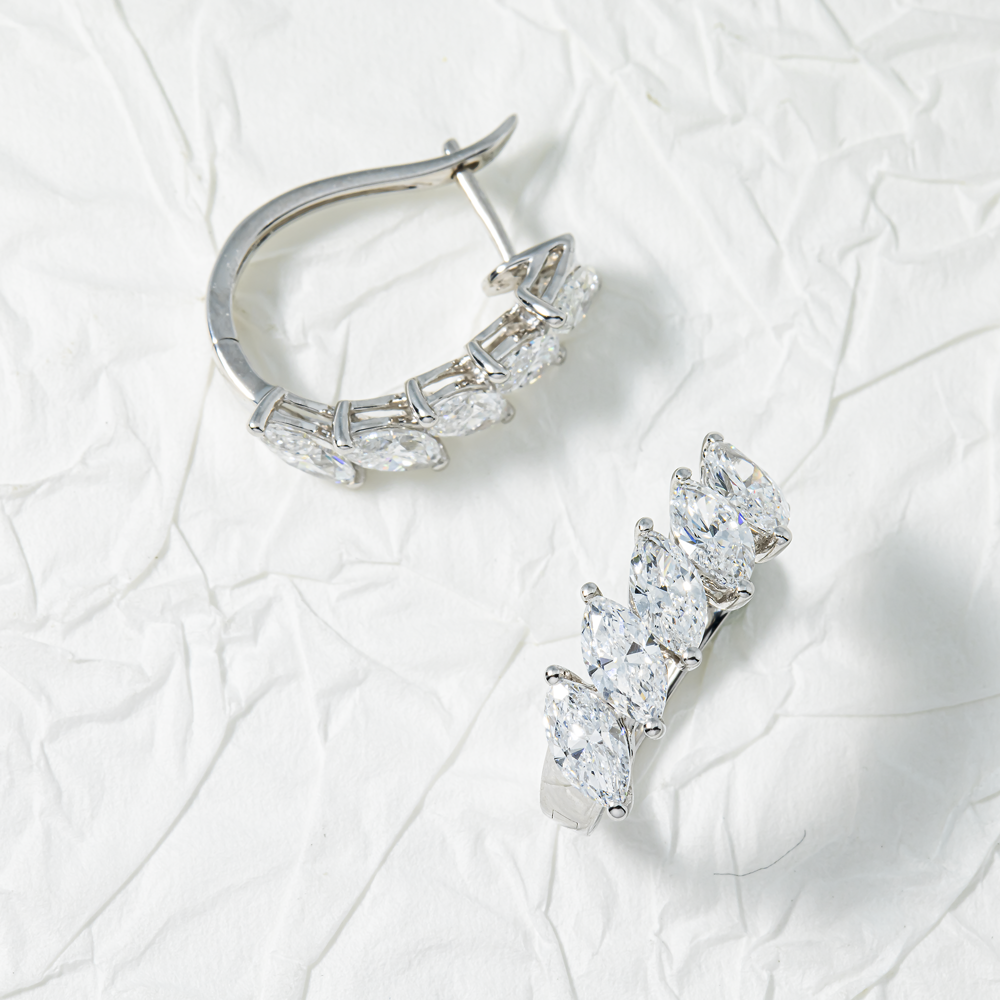 White Gold Marquise Cut Diamond Hoop Earrings 3.10ctw