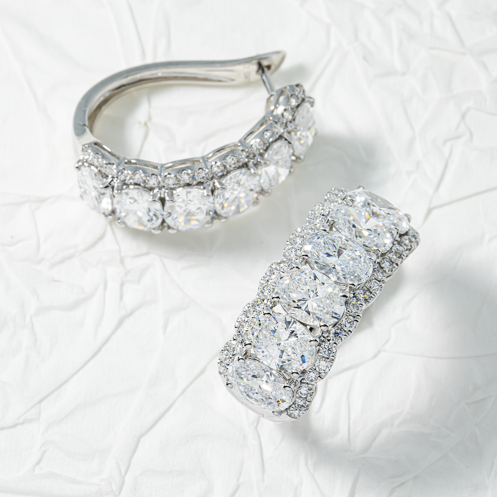 White Gold Round & Oval Cut Diamond Hoop Earrings 9.01ctw