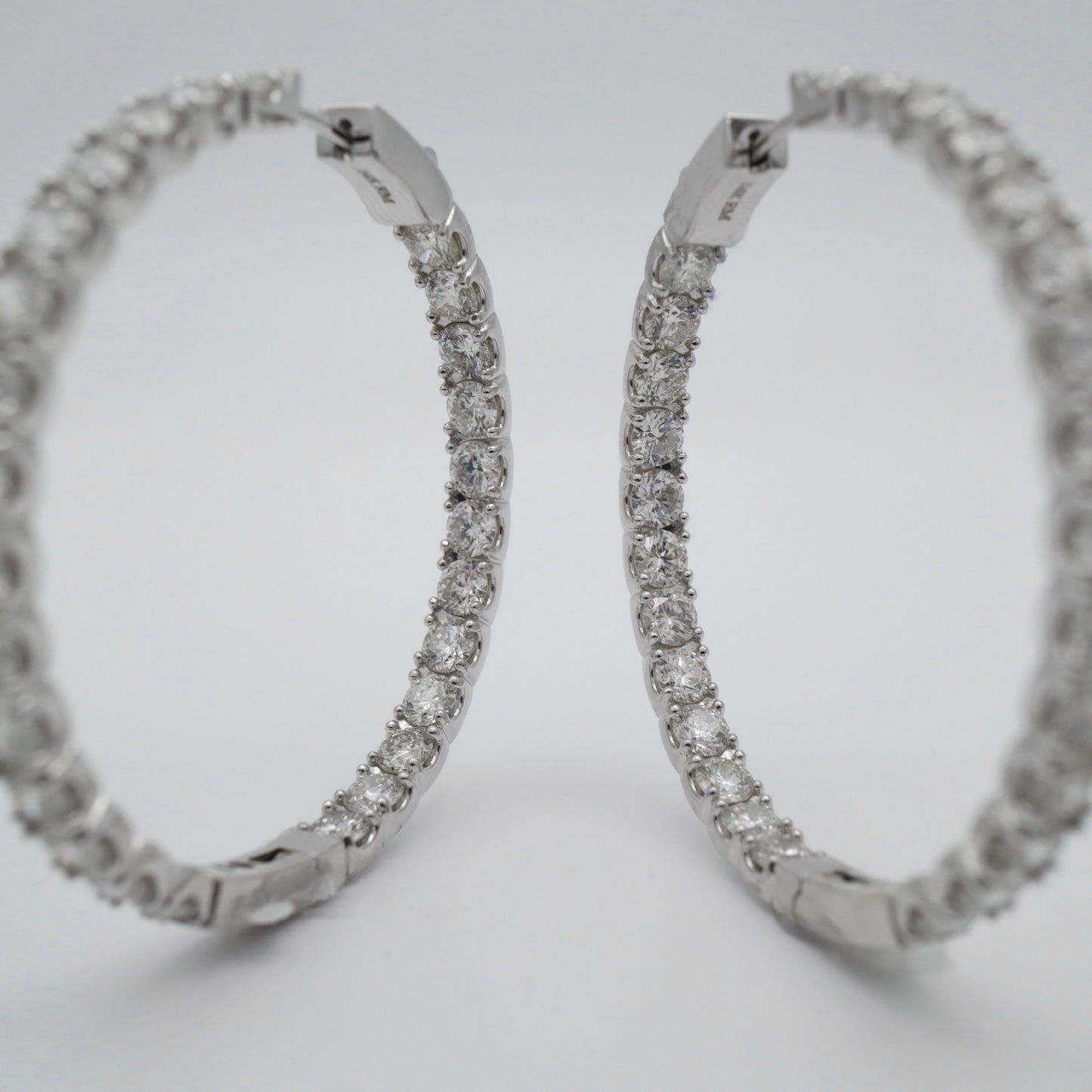 14K White Gold 1.75in Diamond Inside Out Hoops 10.84ct