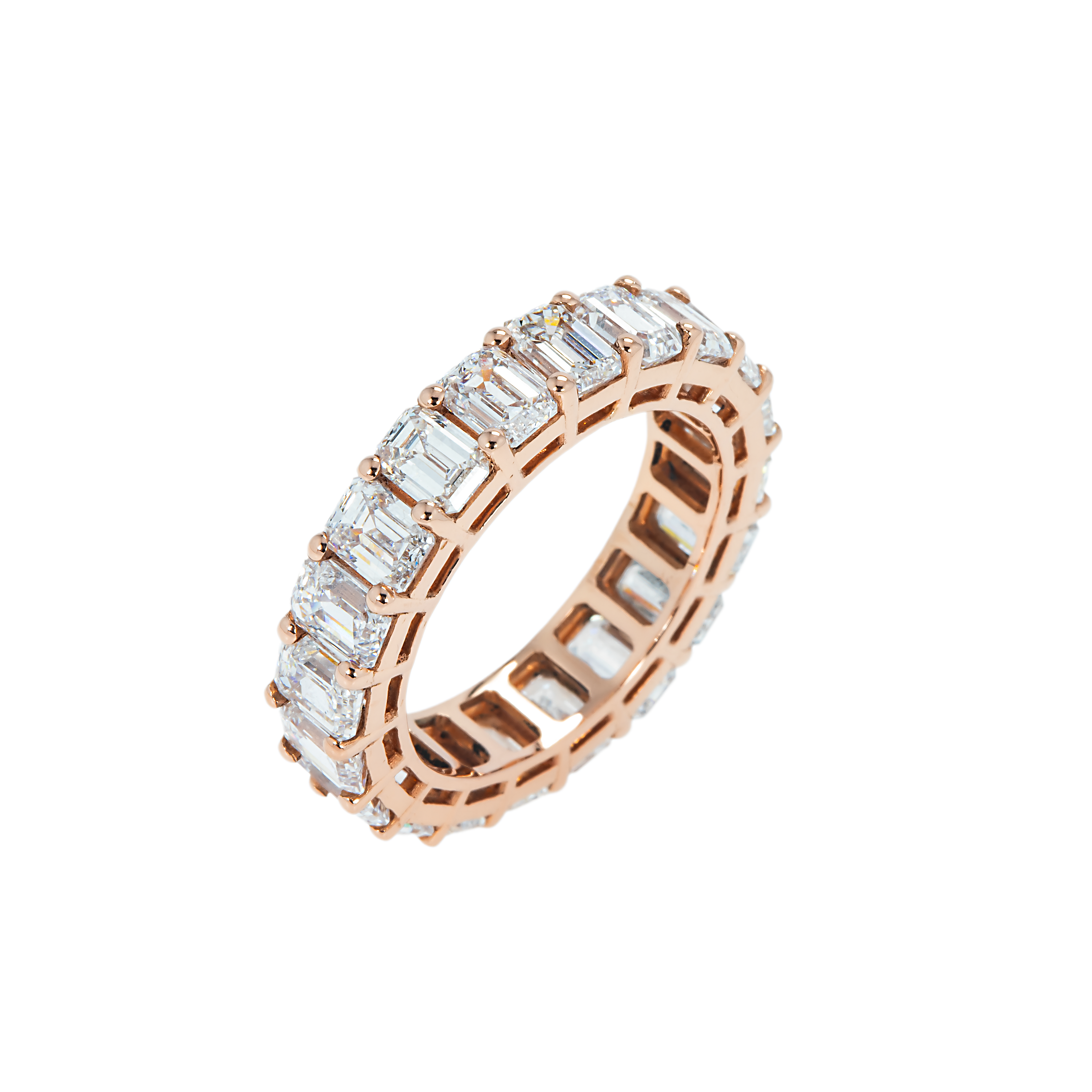 14K Rose Gold Emerald Cut Diamond Eternity Ring 6.15Ct (Size 6-8) Rings