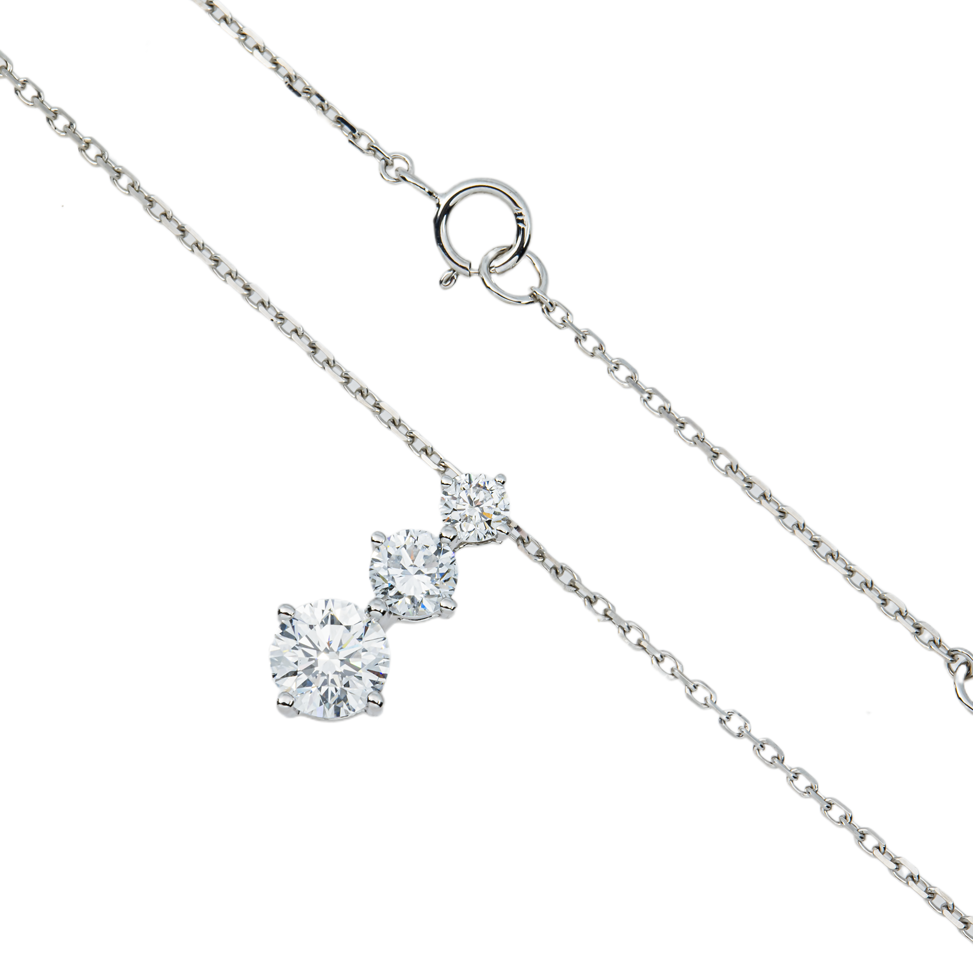 White Gold Round Diamond Drop Necklace 1.17ct