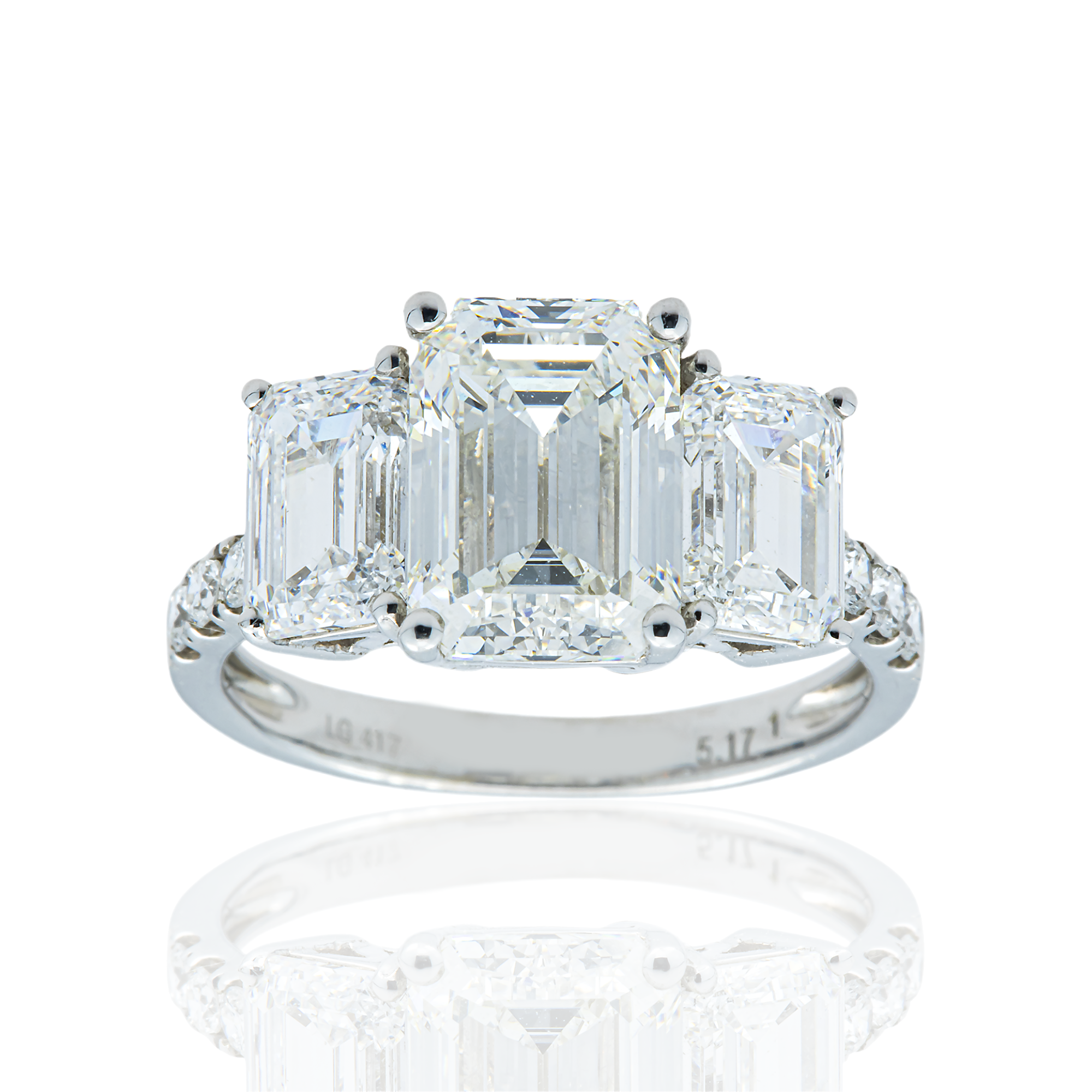 White Gold Triple Emerald Diamond Engagement Ring 5.41ctw