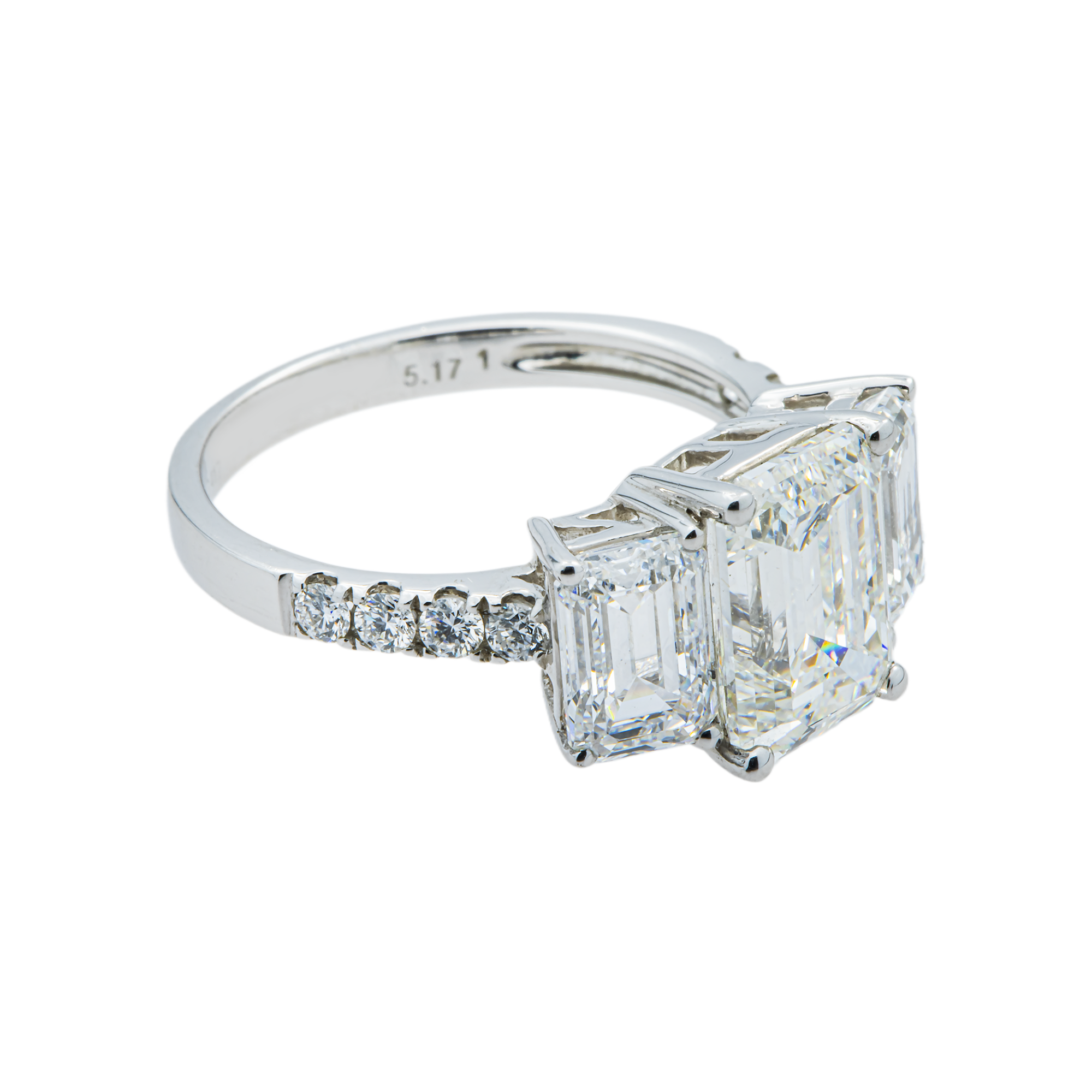 White Gold Triple Emerald Diamond Engagement Ring 5.41ctw