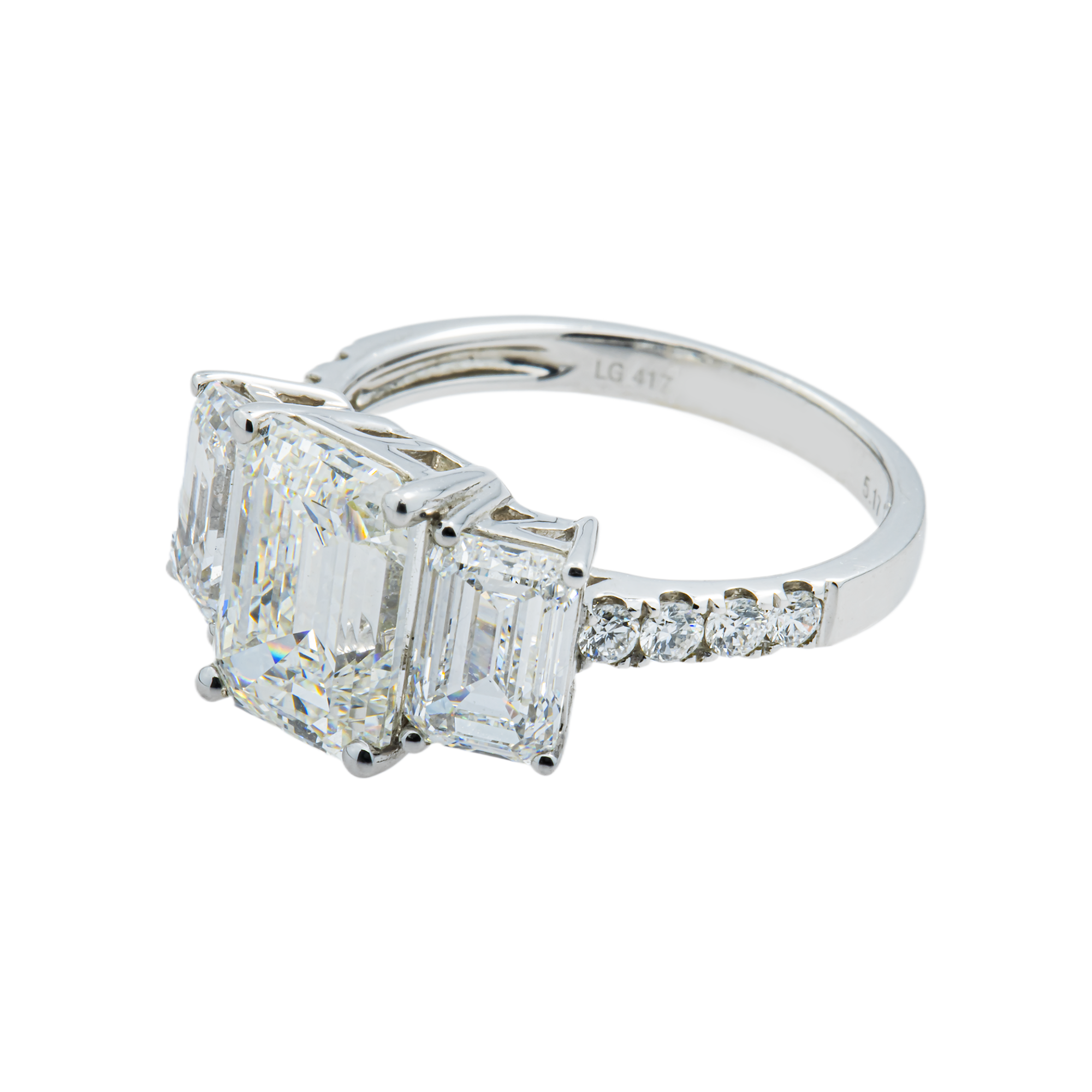 White Gold Triple Emerald Diamond Engagement Ring 5.41ctw