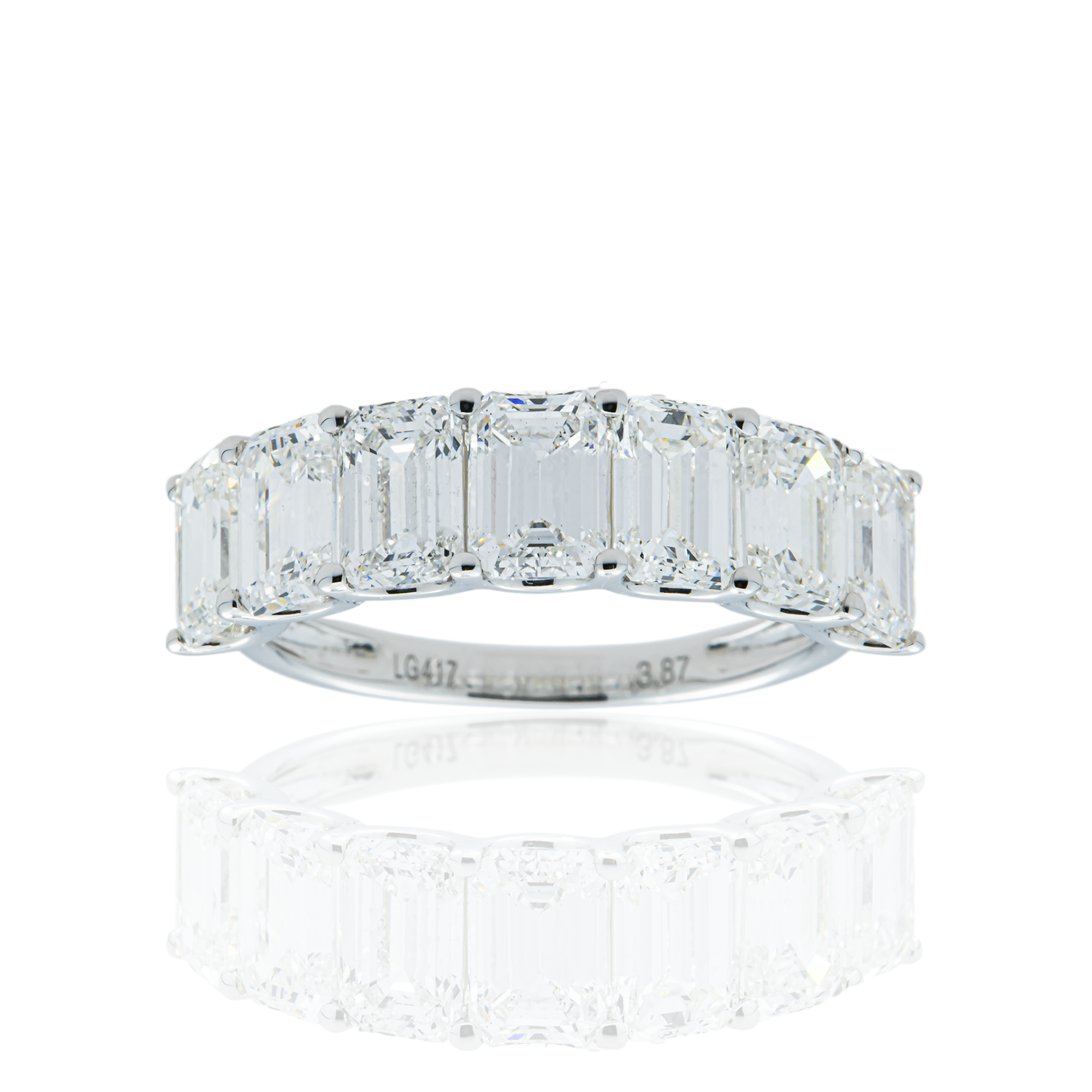 White Gold Emerald Cut Diamond Half Eternity Ring 3.87ct