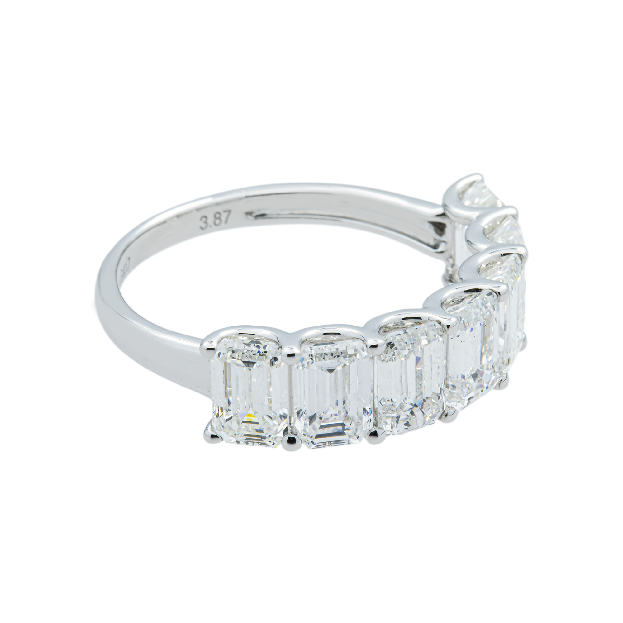 White Gold Emerald Cut Diamond Half Eternity Ring 3.87ct