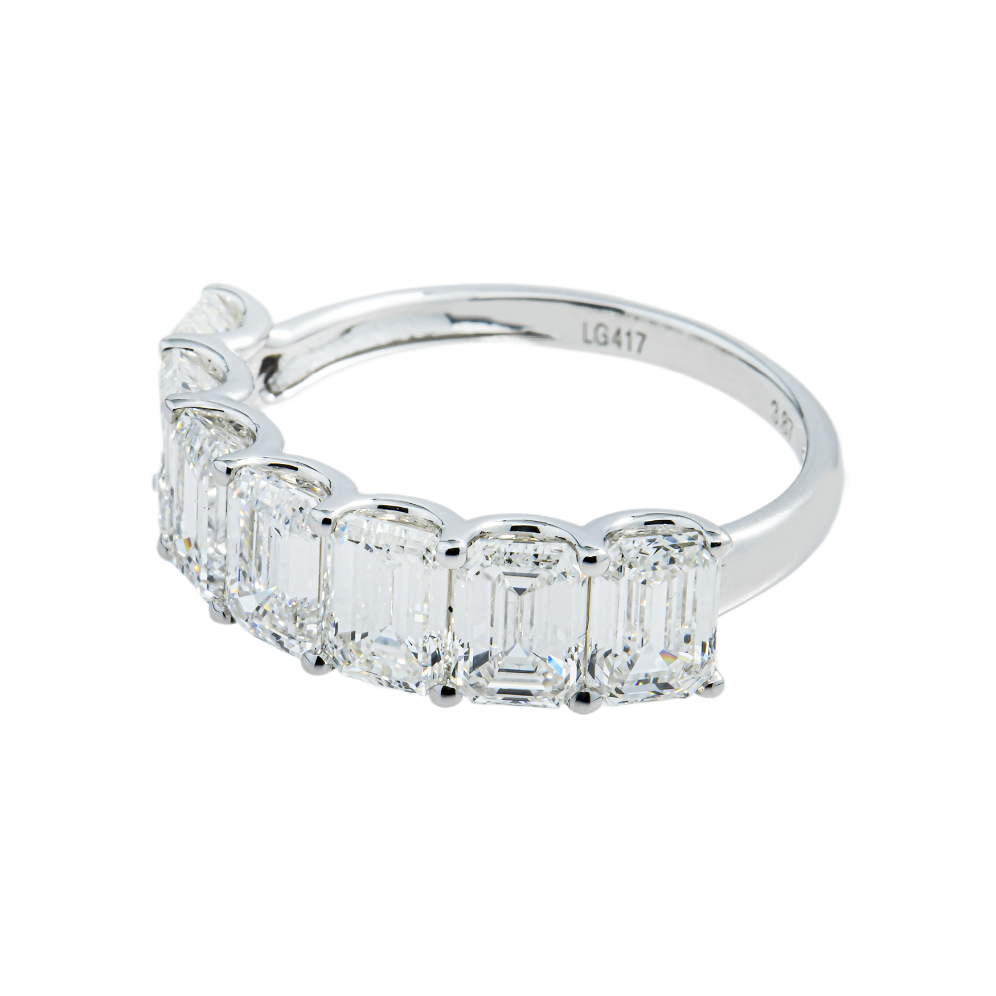 White Gold Emerald Cut Diamond Half Eternity Ring 3.87ct