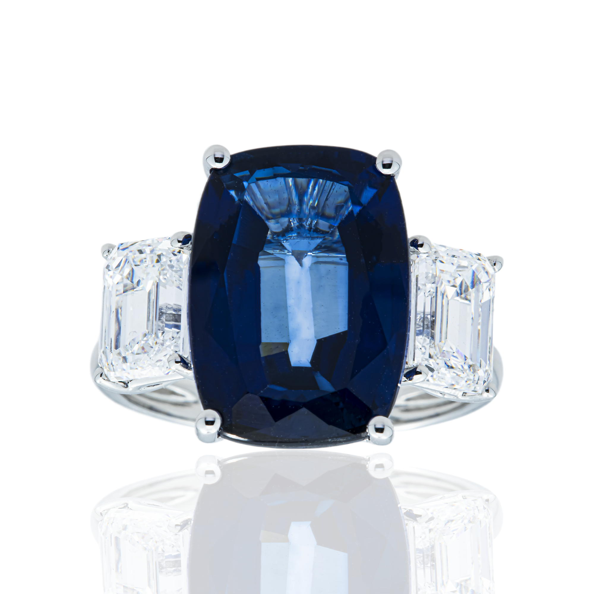 White Gold 8.76ct Cushion Sapphire & Diamond Ring 10.76ctw