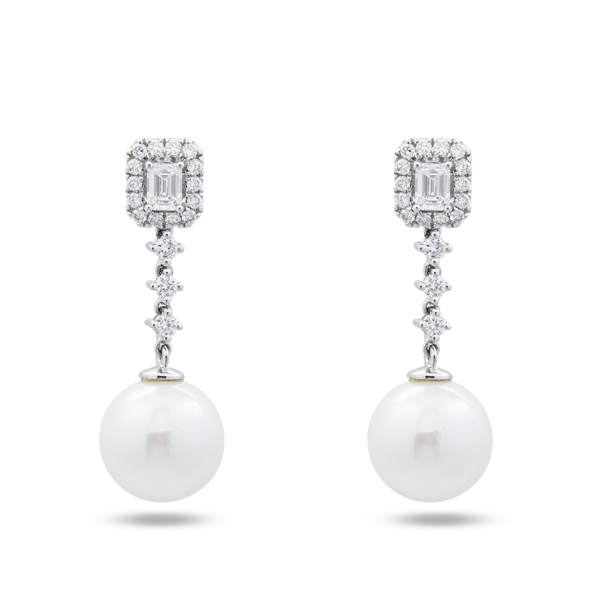 White Gold Pearl & Diamond Drop Earrings 1.04ctw