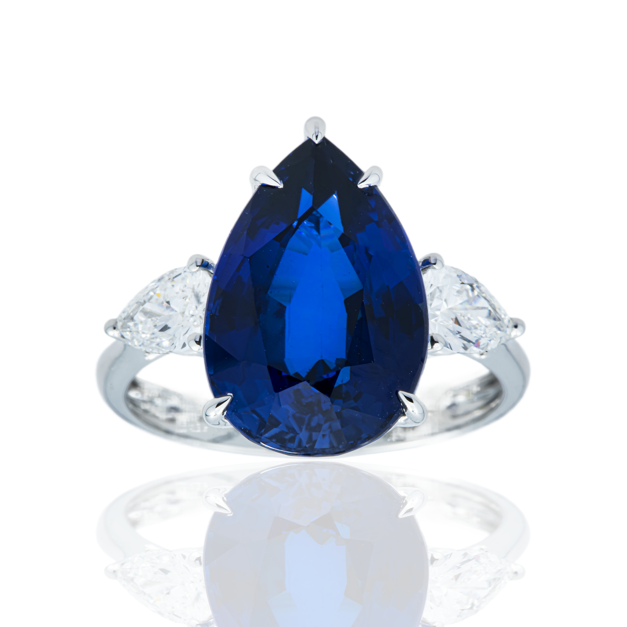 White Gold 7.68ct Triple Pear Sapphire & Diamond Ring 8.37ctw