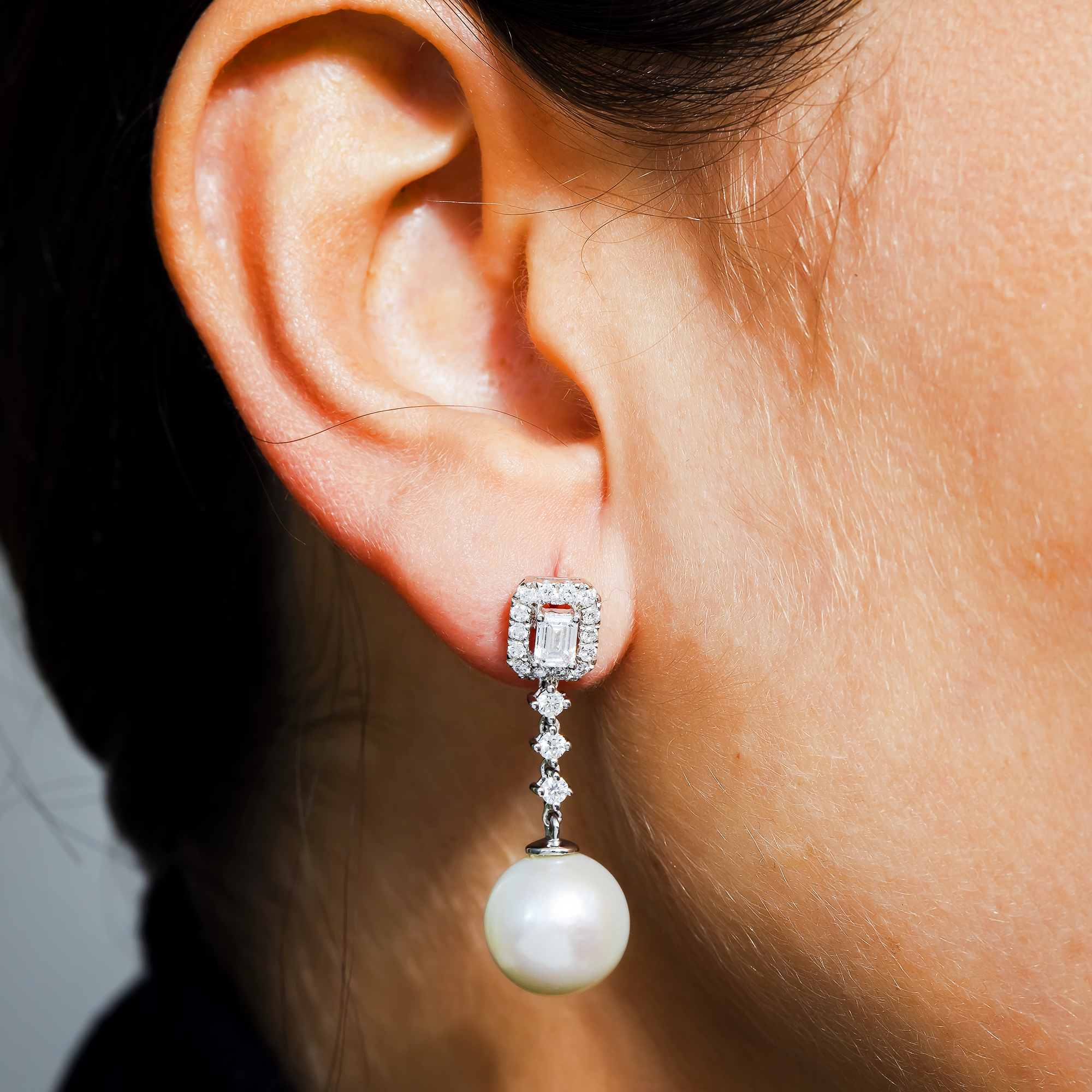 White Gold Pearl & Diamond Drop Earrings 1.04ctw