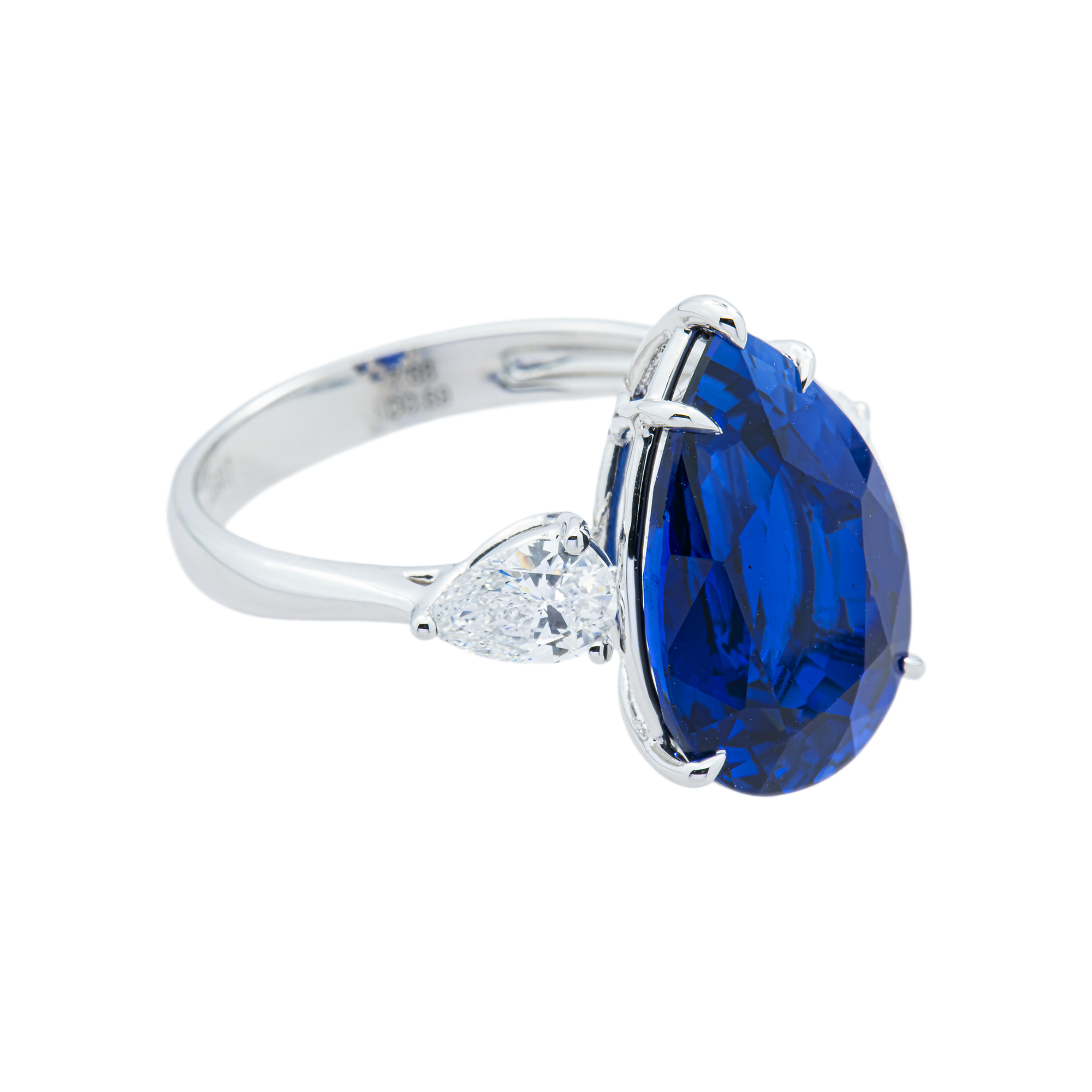 White Gold 7.68ct Triple Pear Sapphire & Diamond Ring 8.37ctw