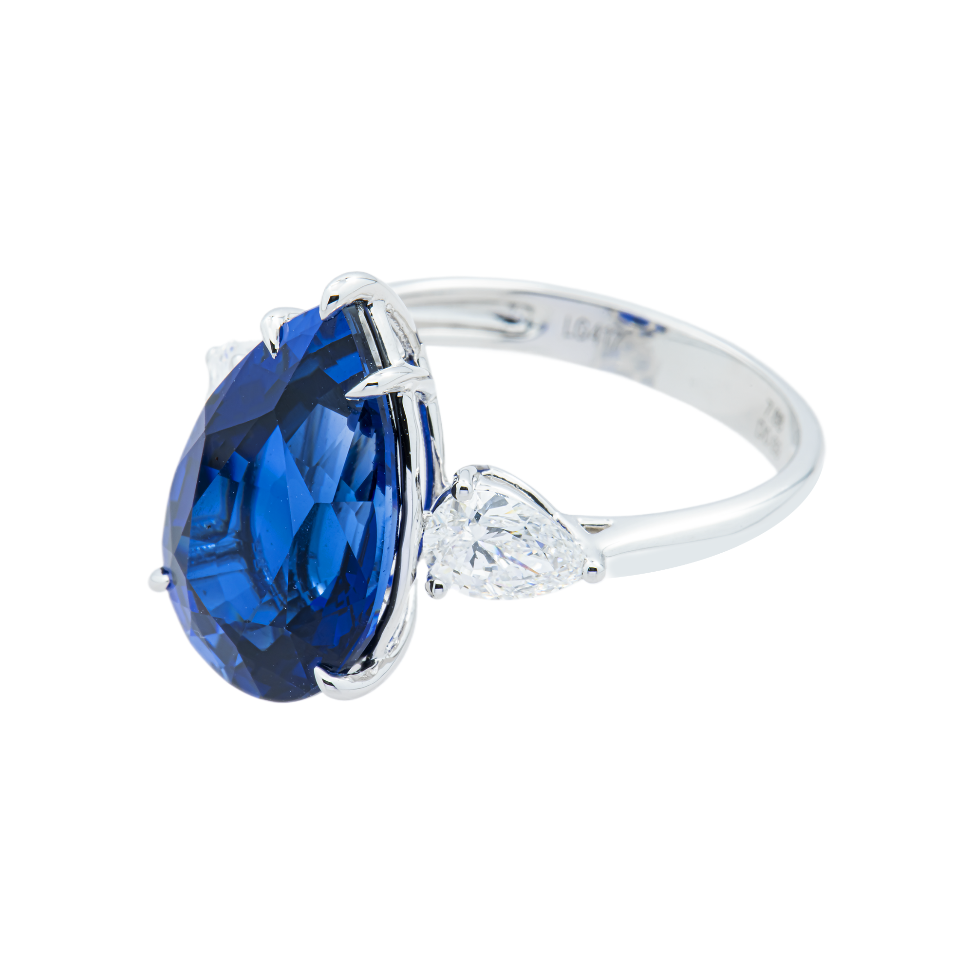 White Gold 7.68ct Triple Pear Sapphire & Diamond Ring 8.37ctw