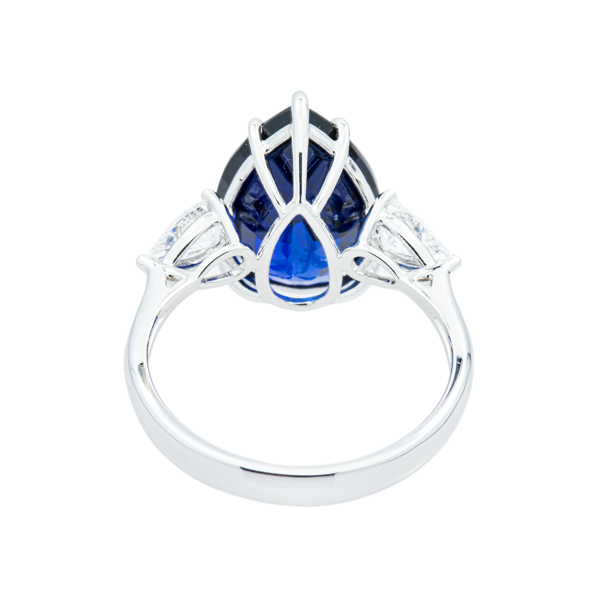 White Gold 7.68ct Triple Pear Sapphire & Diamond Ring 8.37ctw