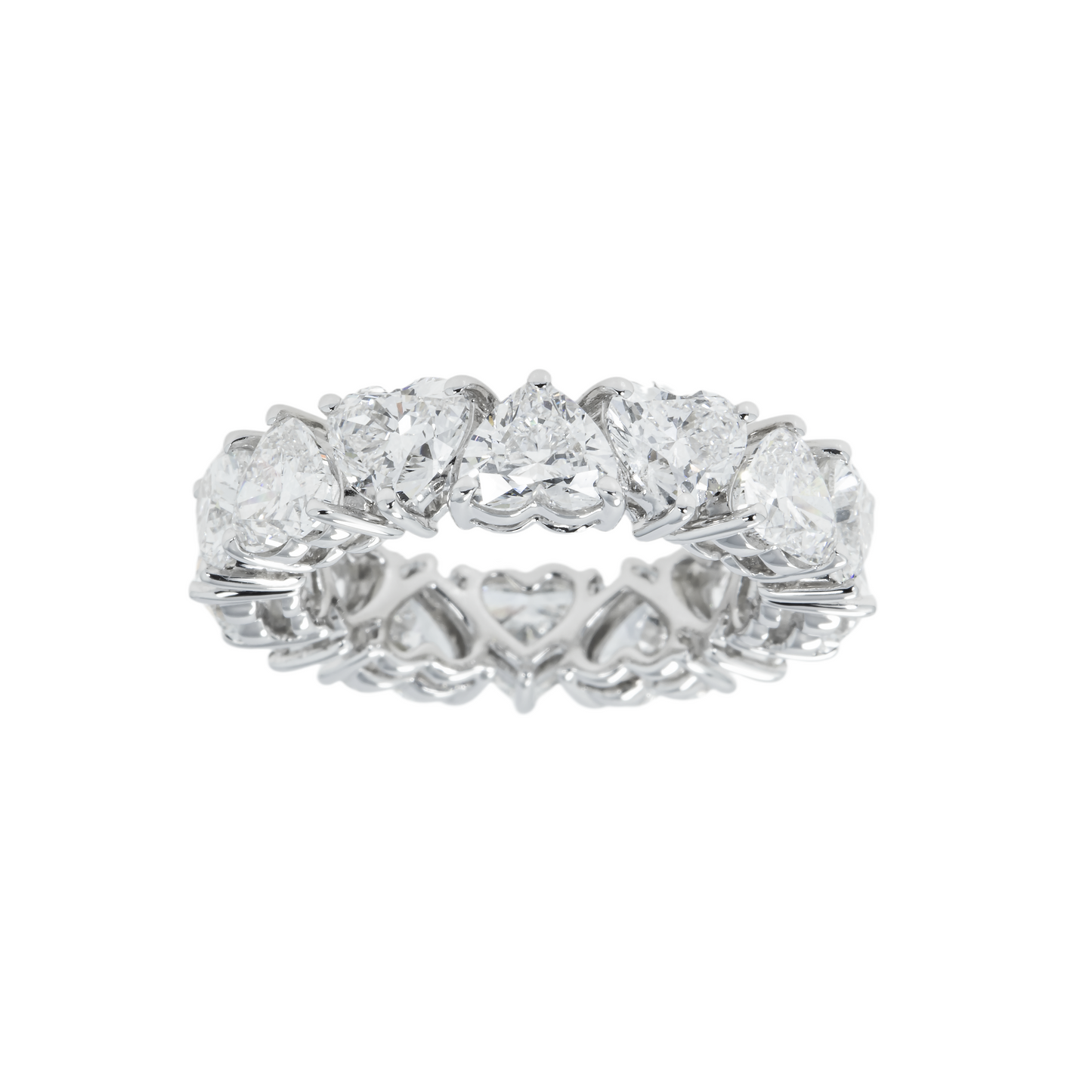 14K White Gold Heart Cut Diamond Eternity Ring 7.18ct (size 6-8)