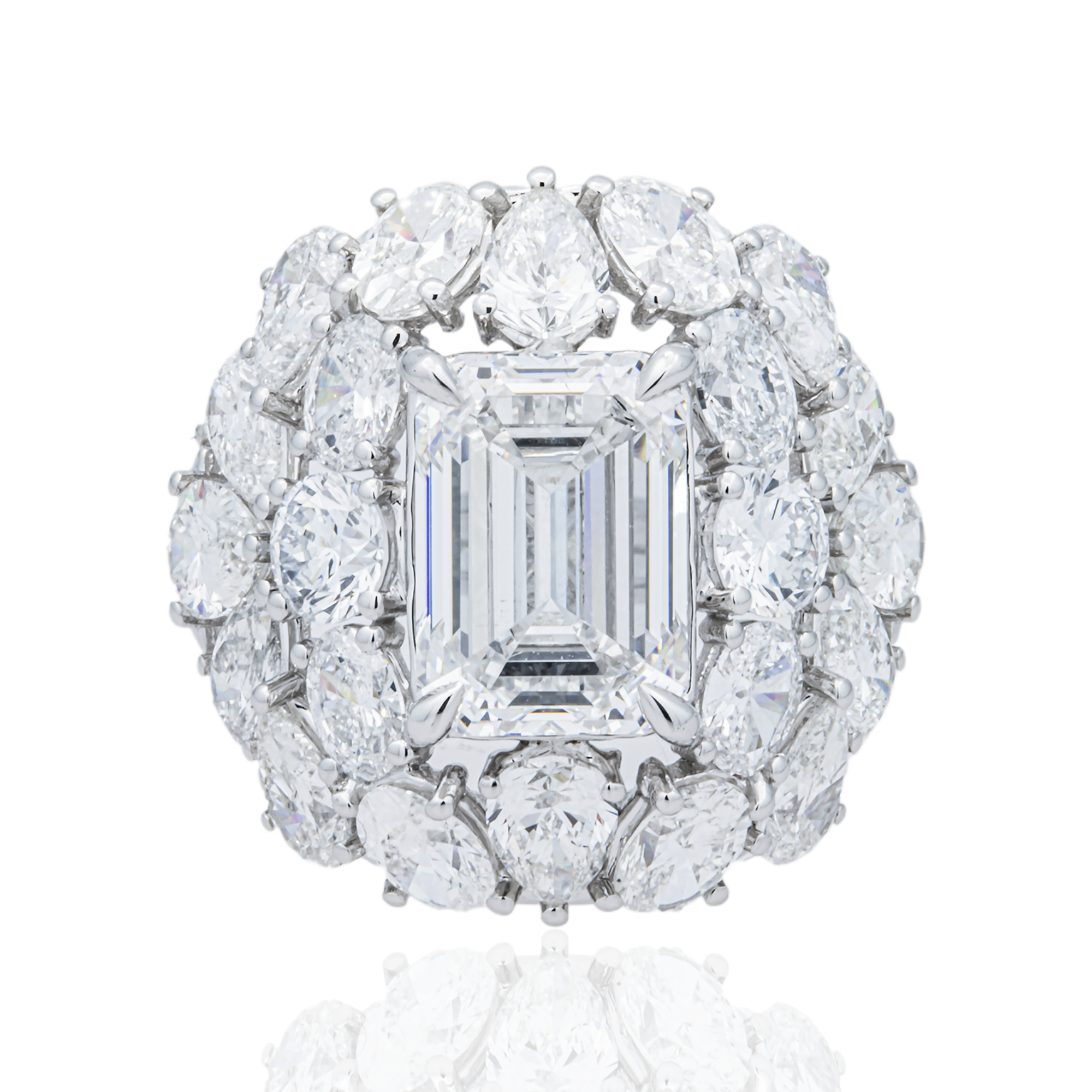 18K White Gold 4.05ct Emerald Diamond & Multi Shape Diamond Halo Ring 9.80ctw