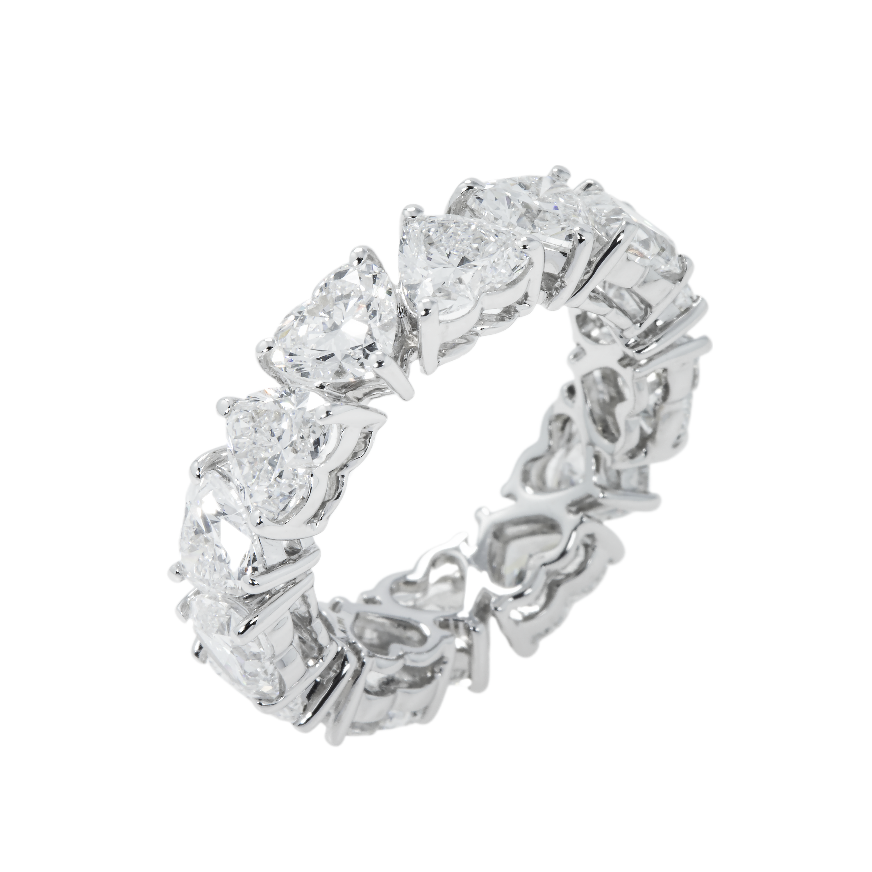 14K White Gold Heart Cut Diamond Eternity Ring 7.18Ct (Size 6-8) Rings