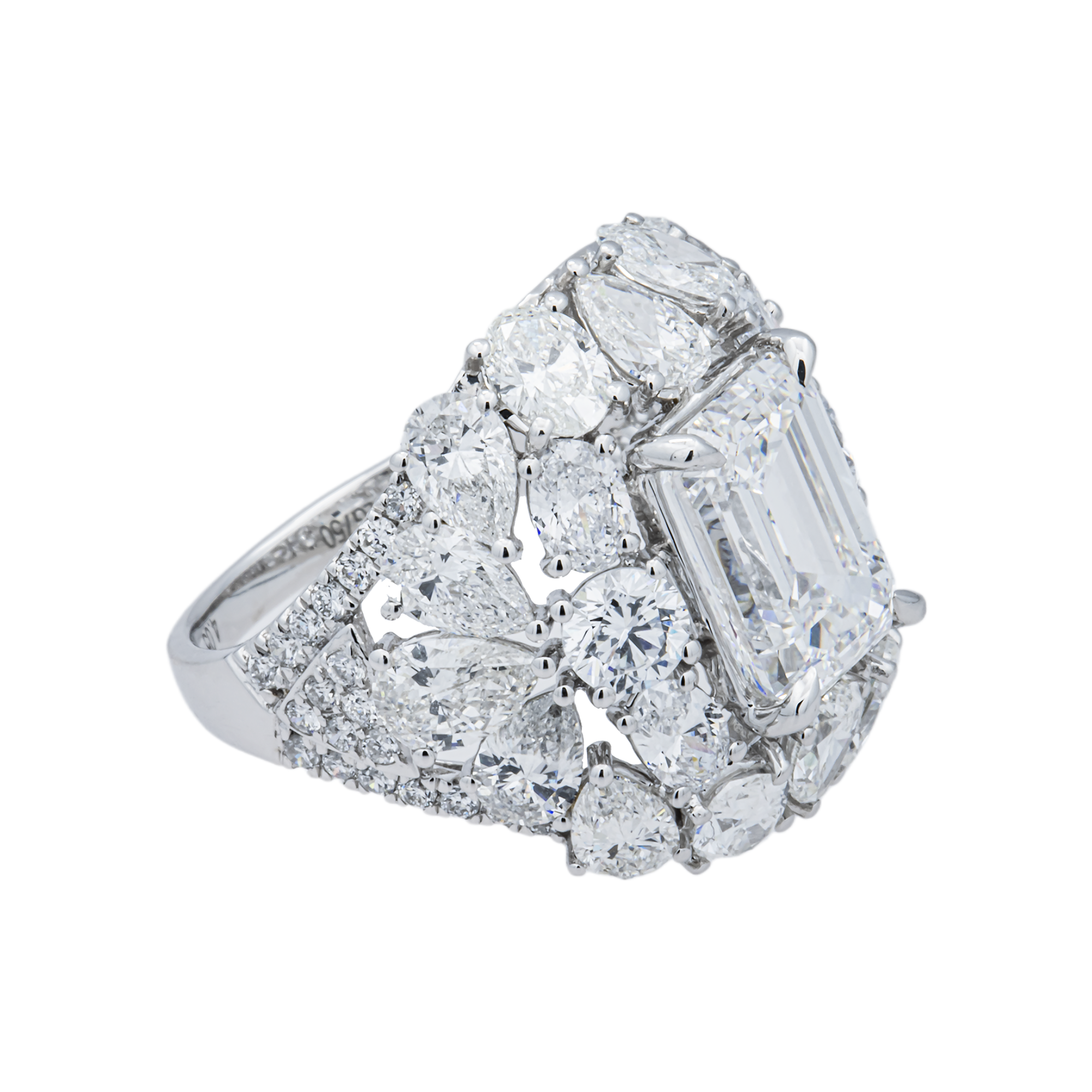18K White Gold 4.05ct Emerald Diamond & Multi Shape Diamond Halo Ring 9.80ctw