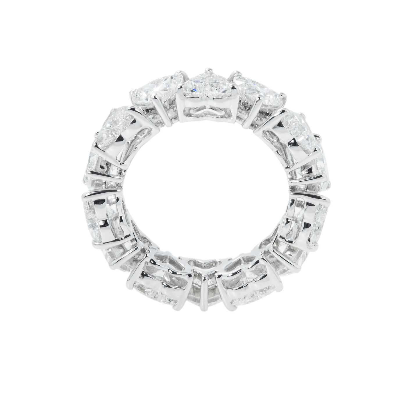 14K White Gold Heart Cut Diamond Eternity Ring 7.18ct (size 6-8)