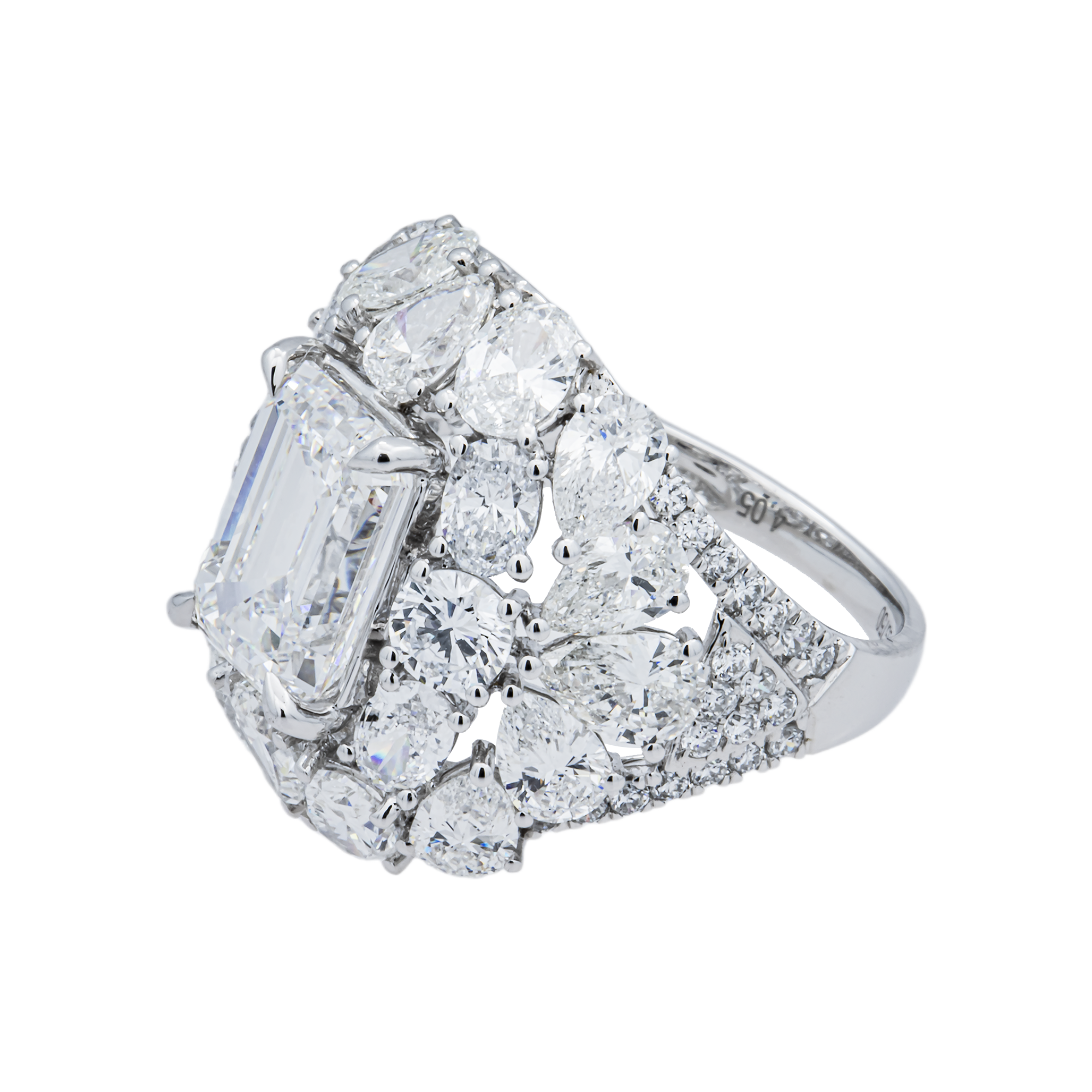 18K White Gold 4.05ct Emerald Diamond & Multi Shape Diamond Halo Ring 9.80ctw