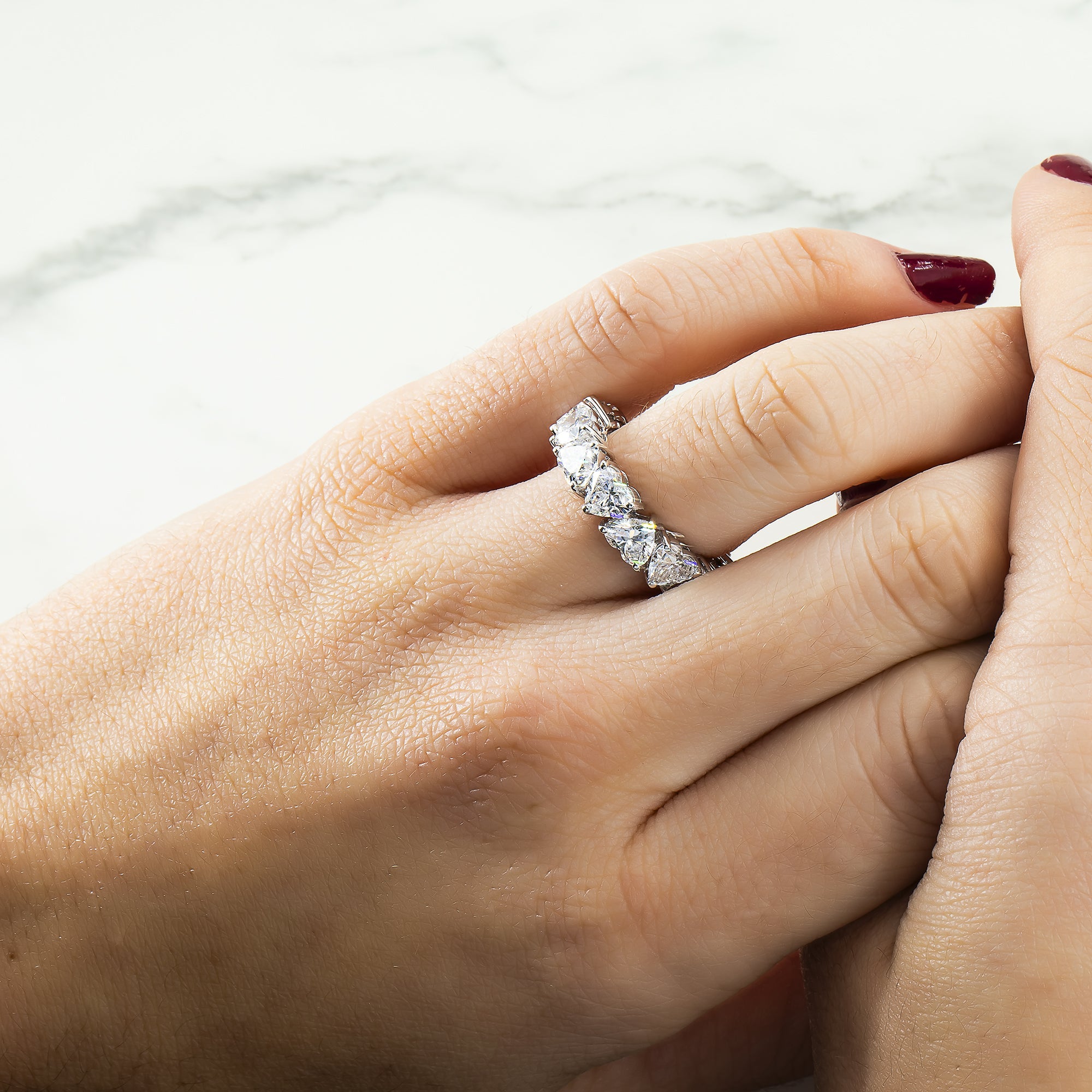 14K White Gold Heart Cut Diamond Eternity Ring 7.18Ct (Size 6-8) Rings
